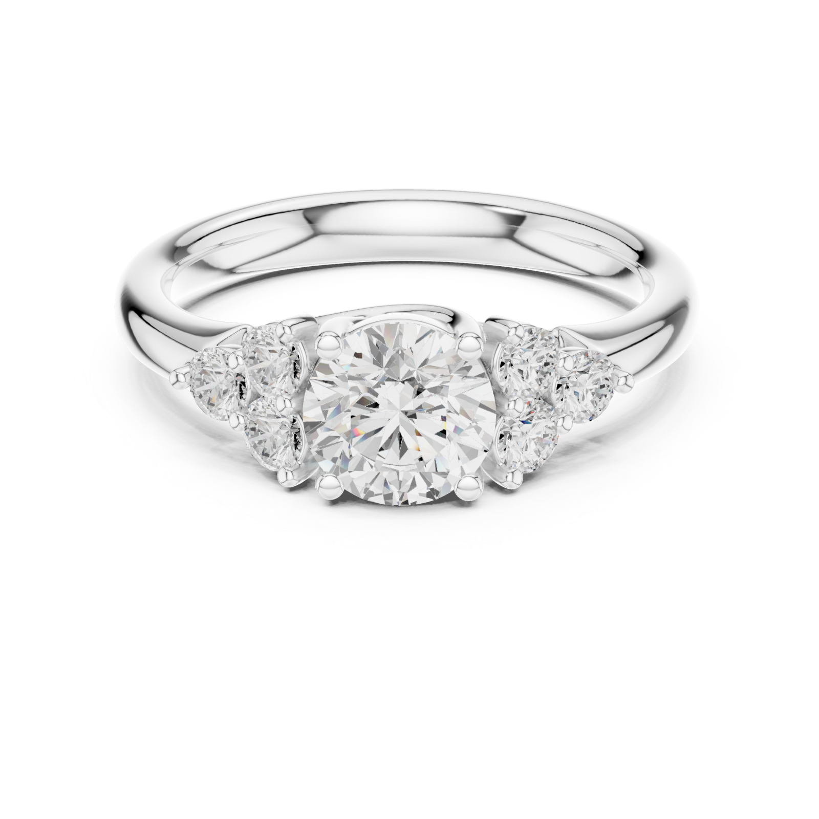  White Gold Classic Trio Cluster Ring Front View
