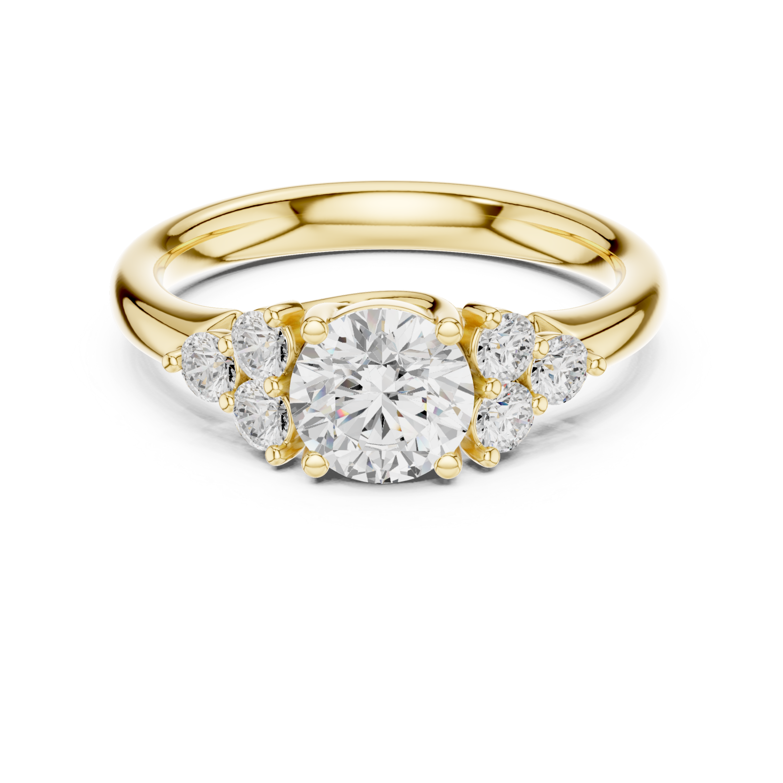  Gold Classic Trio Cluster Ring Front View
