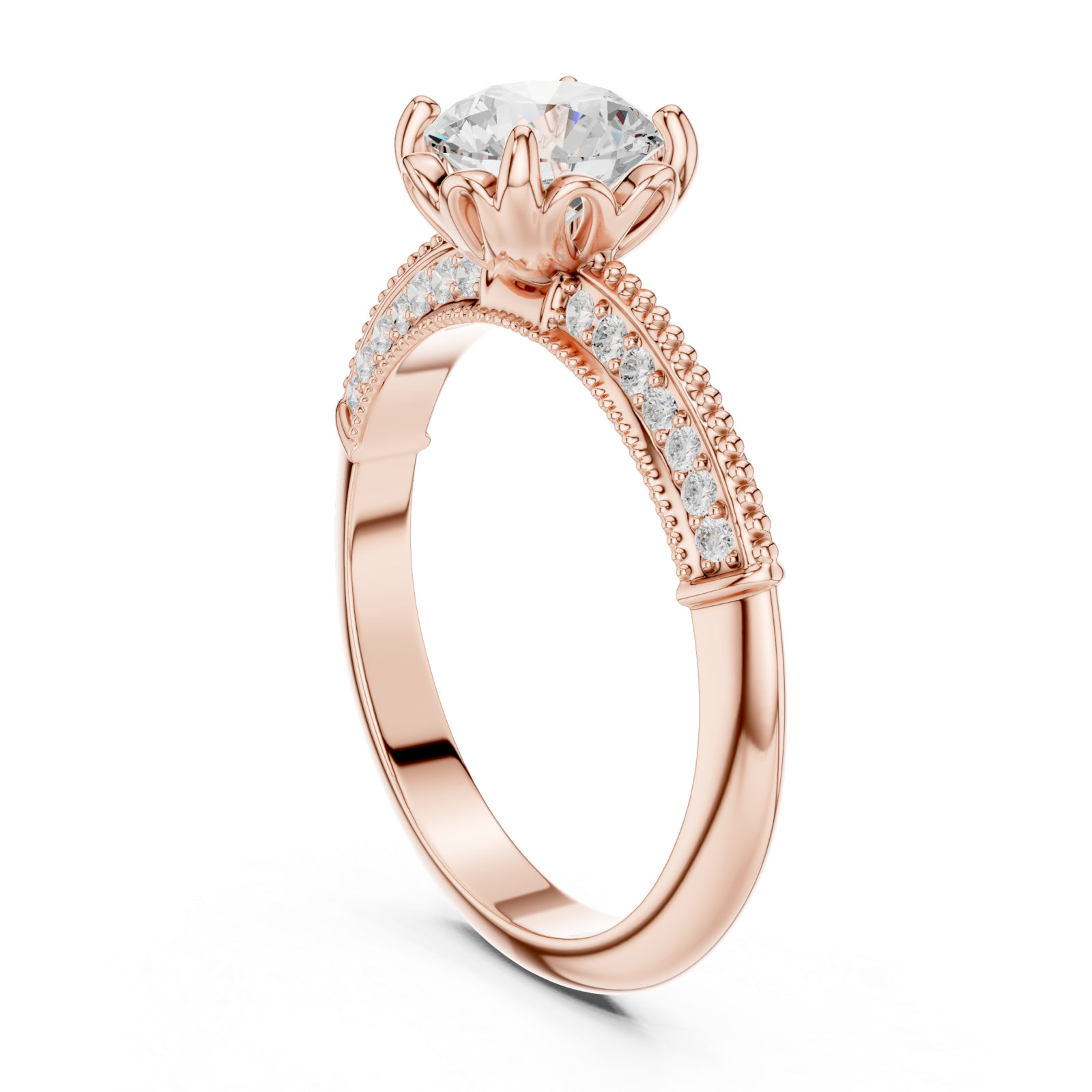  Rose Gold Radiant Blossom Halo Ring Left View