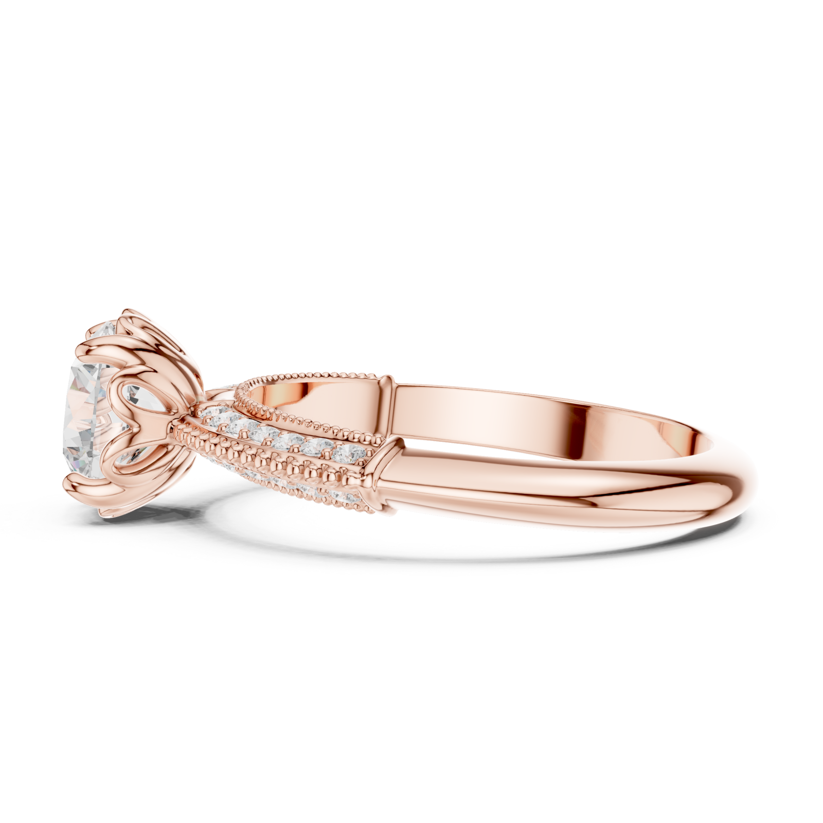  Rose Gold Radiant Blossom Halo Ring Side View