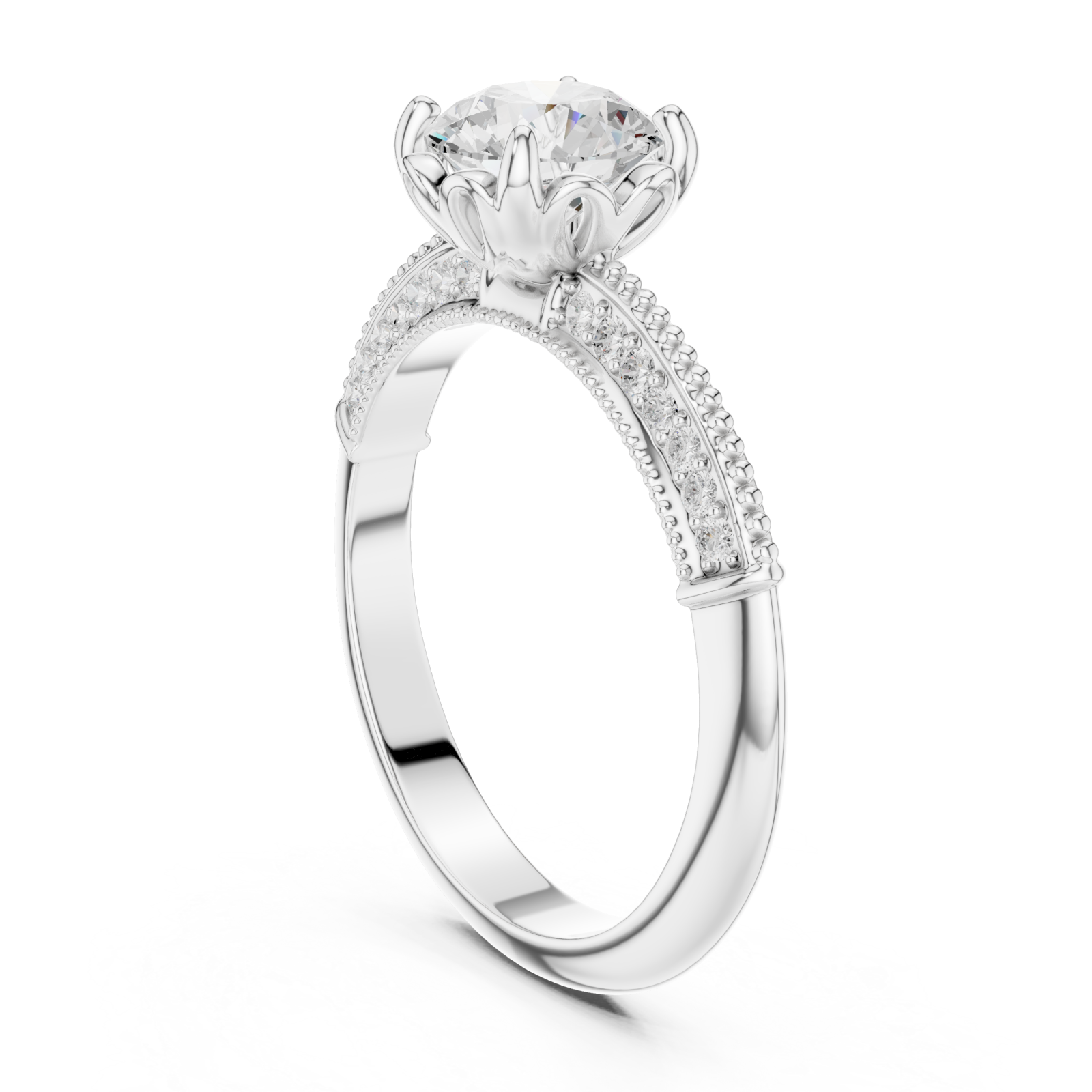 White Gold Radiant Blossom Halo Ring Left View