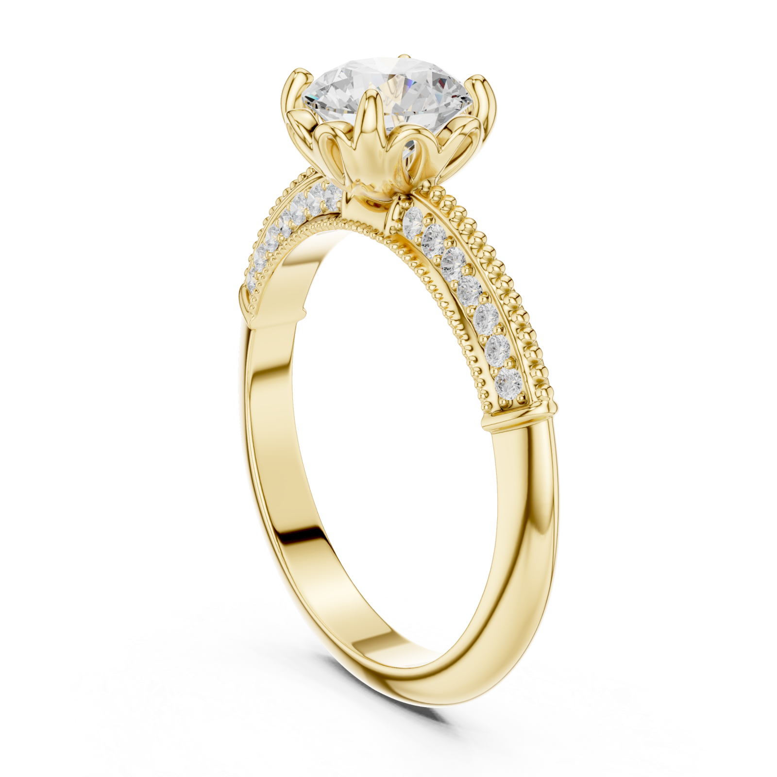  Gold Radiant Blossom Halo Ring Left View
