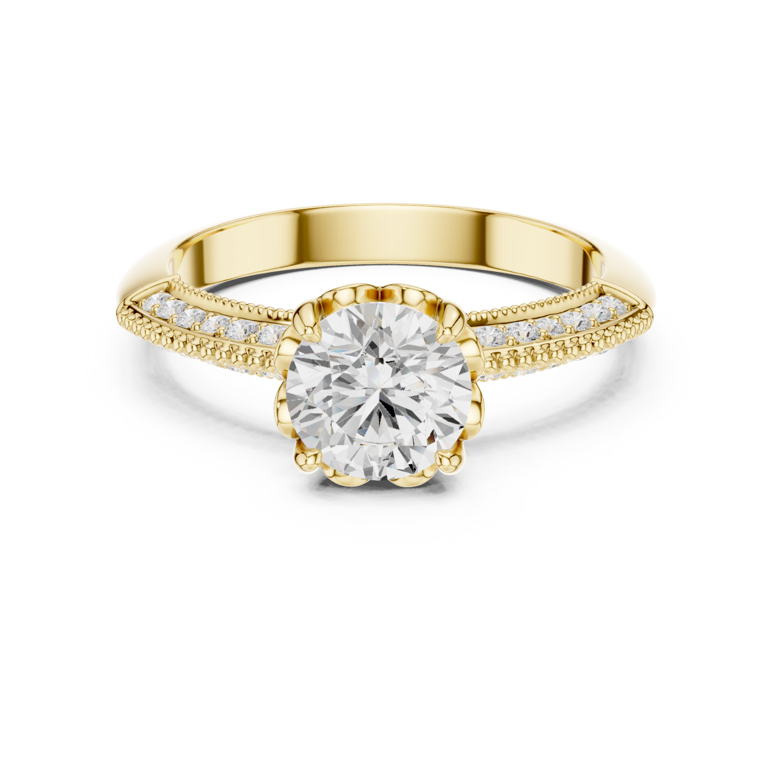  Gold Radiant Blossom Halo Ring Front View