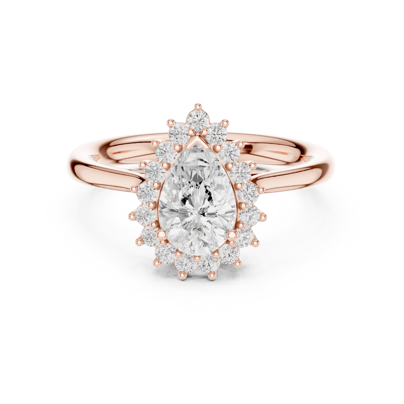  Rose Gold Teardrop Regal Crown Ring Front View