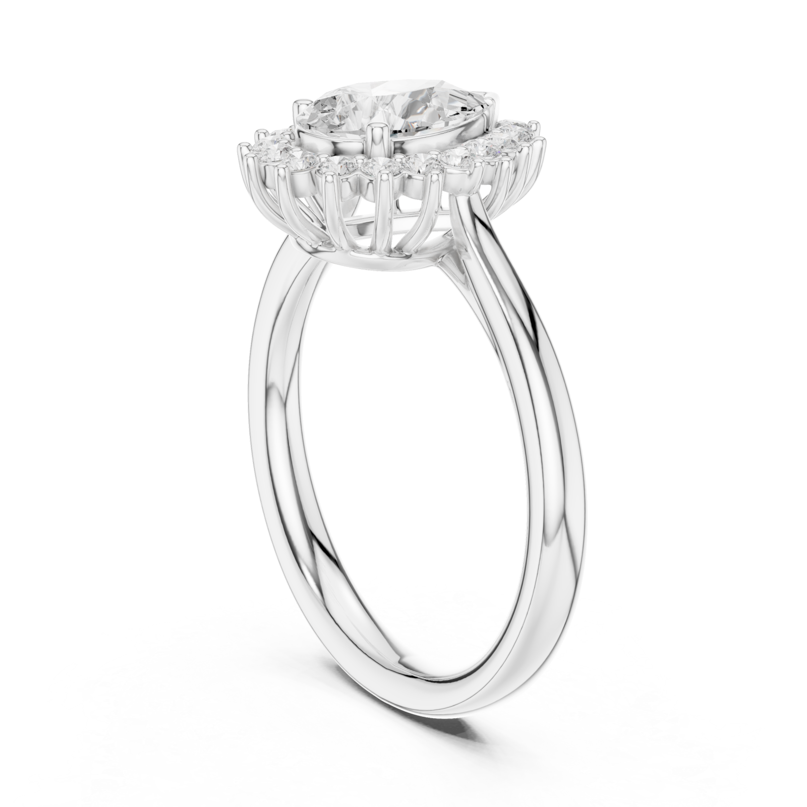  White Gold Teardrop Regal Crown Ring Left View