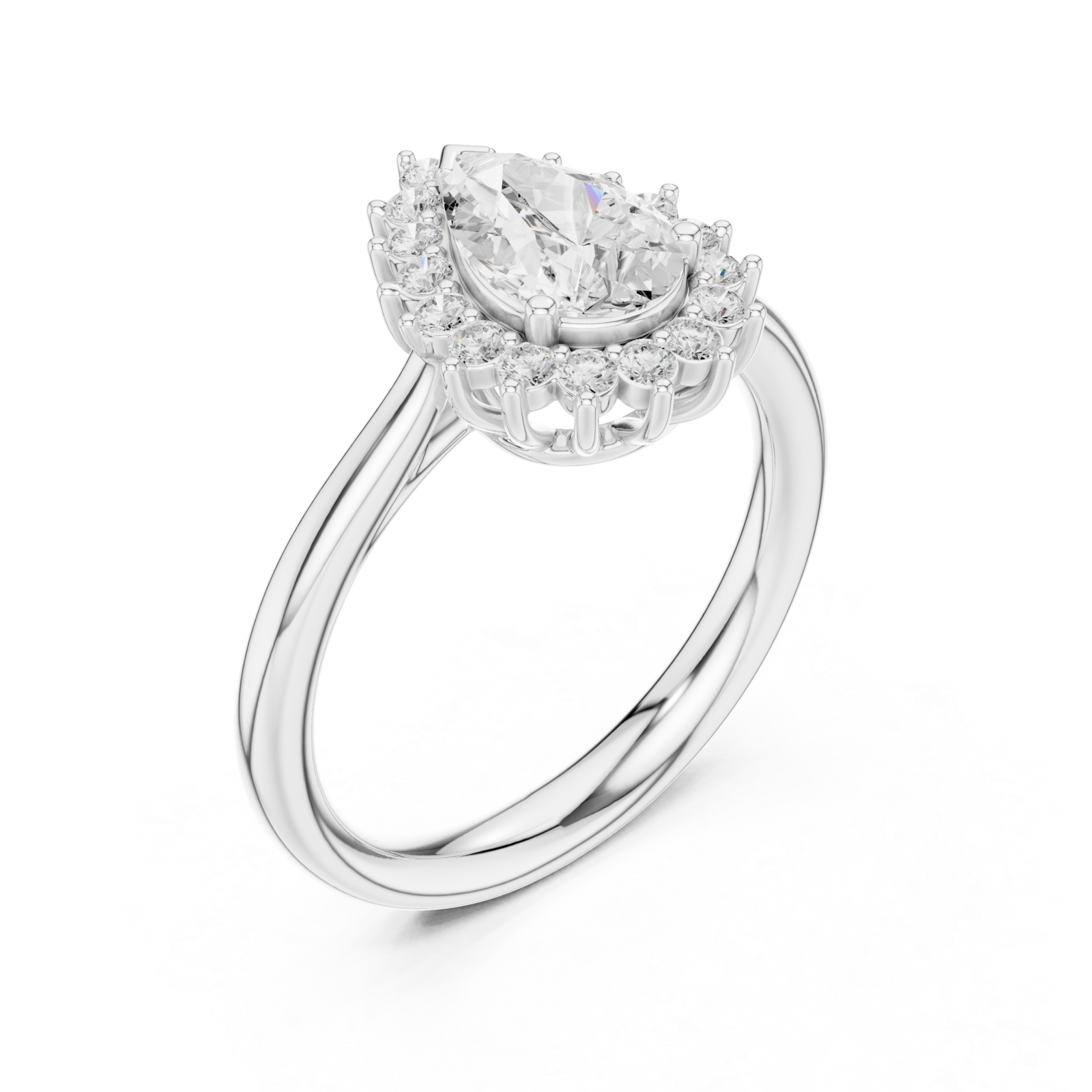  White Gold Teardrop Regal Crown Ring Right View