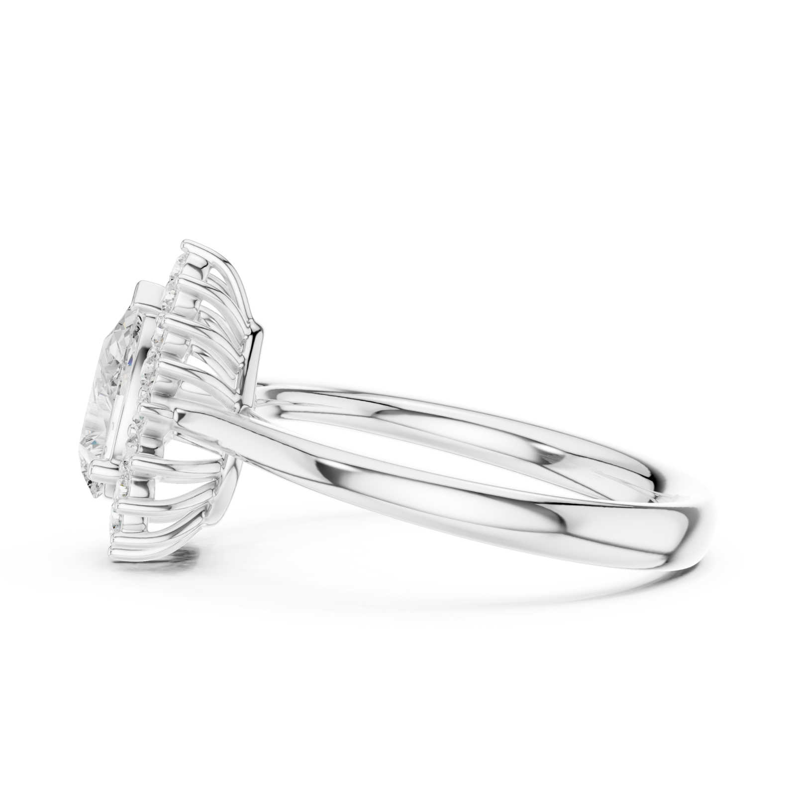  White Gold Teardrop Regal Crown Ring Side View