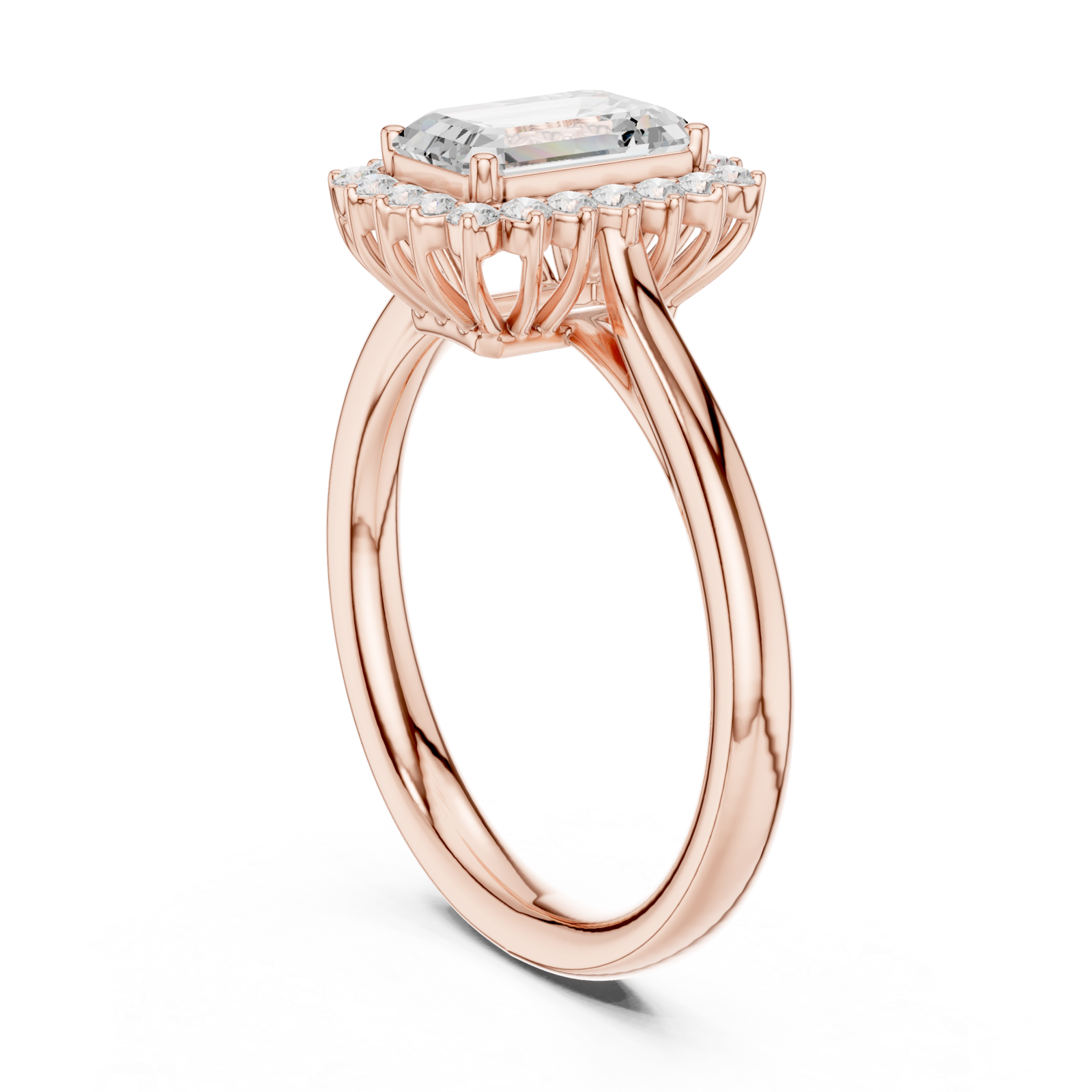  Rose Gold Emerald Halo Grace Ring Left View