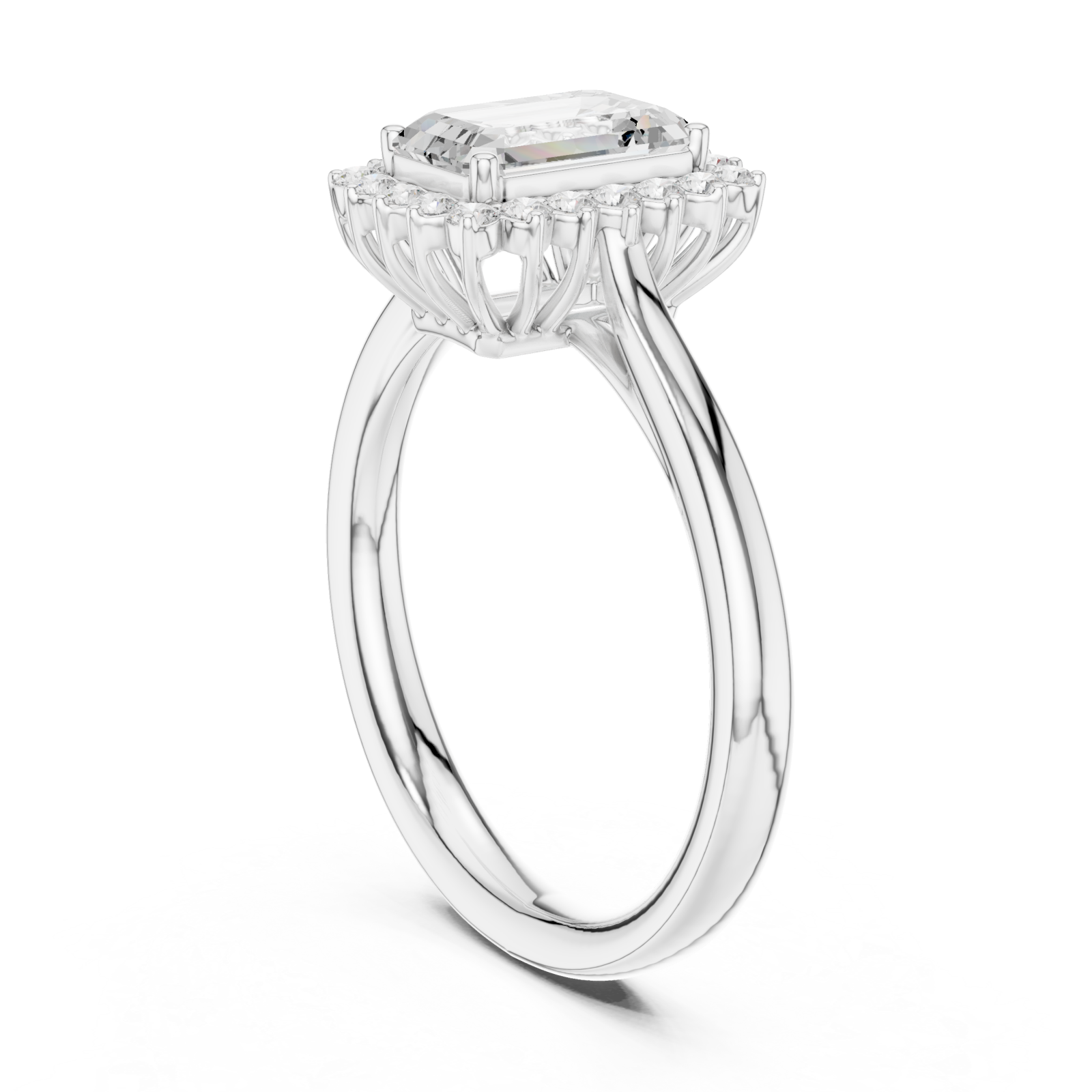  White Gold Emerald Halo Grace Ring Left View