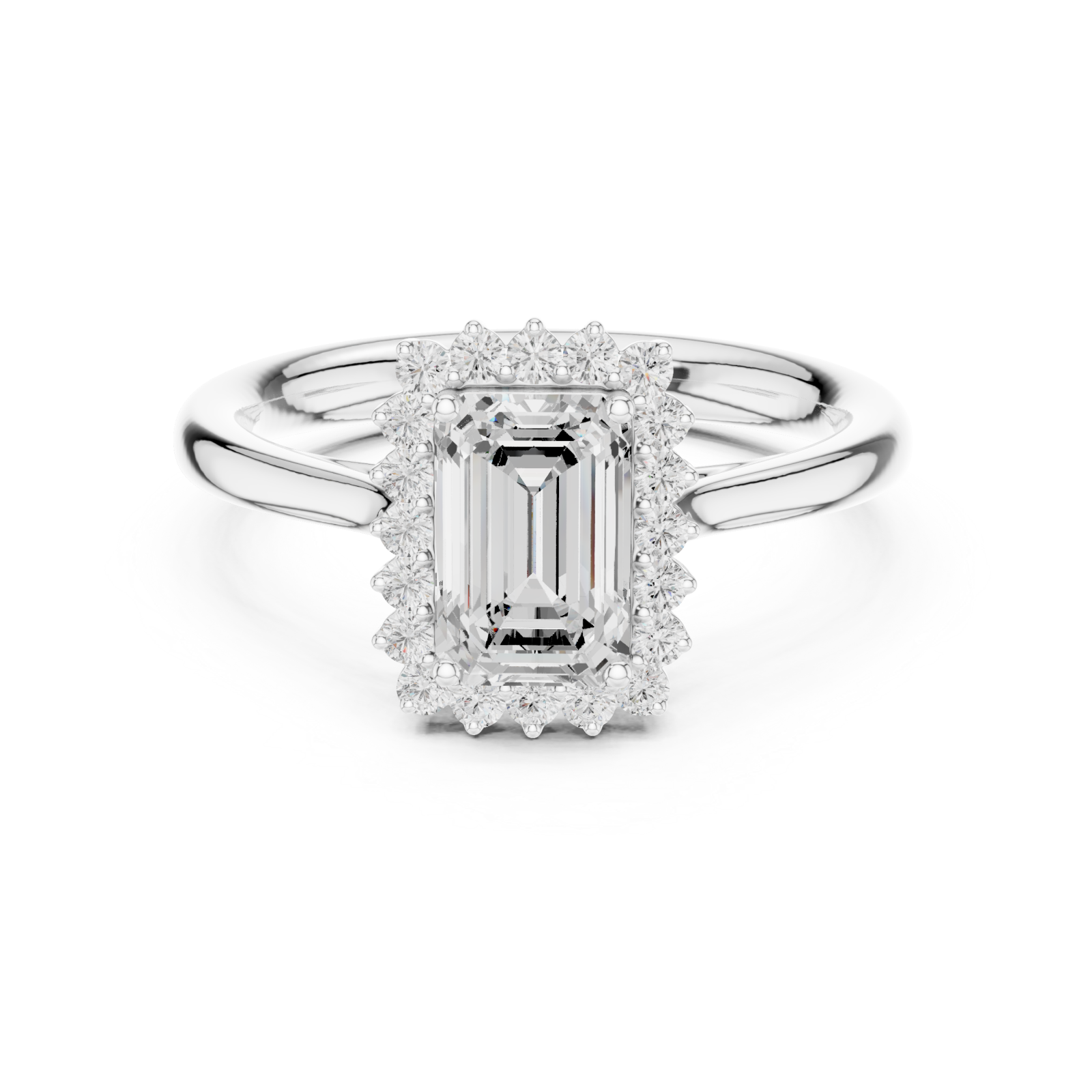  White Gold Emerald Halo Grace Ring Front View