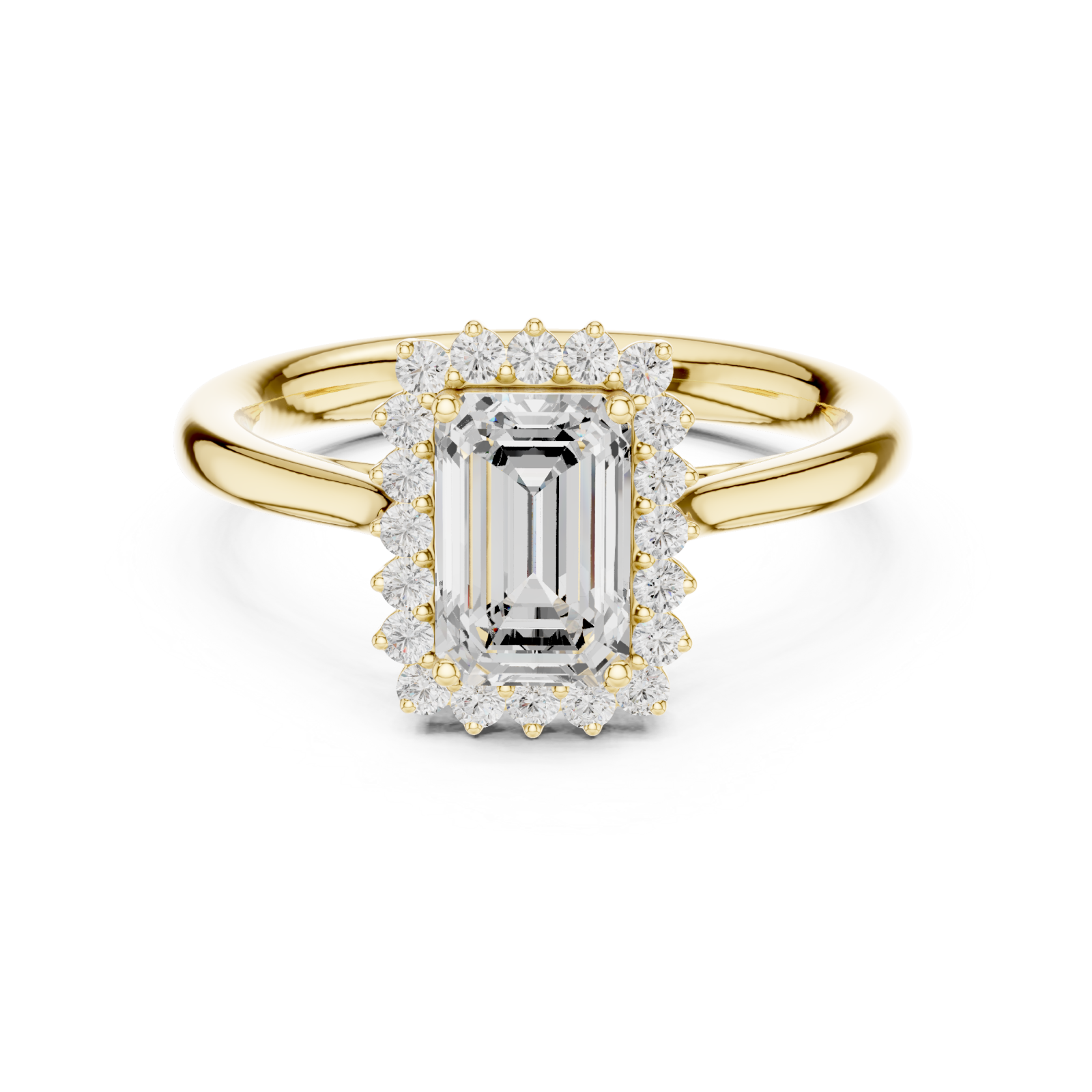  Gold Emerald Halo Grace Ring Front View