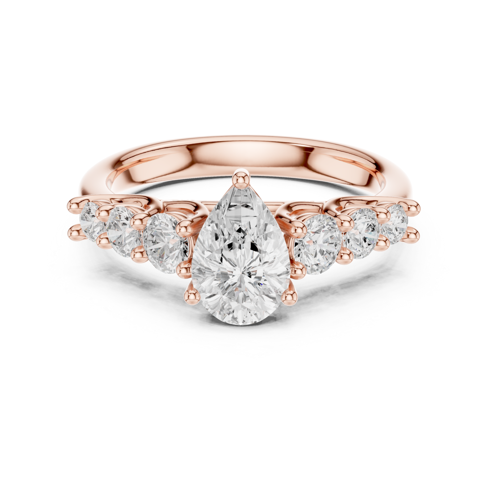  Rose Gold Celestial Teardrop Radiance Ring Front View
