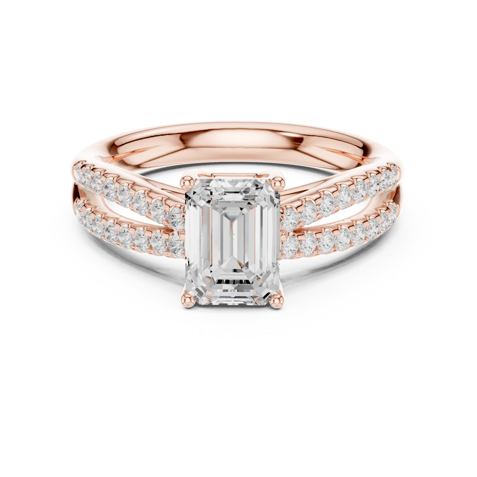  Rose Gold Dazzling Twin Row Elegance Ring Front View