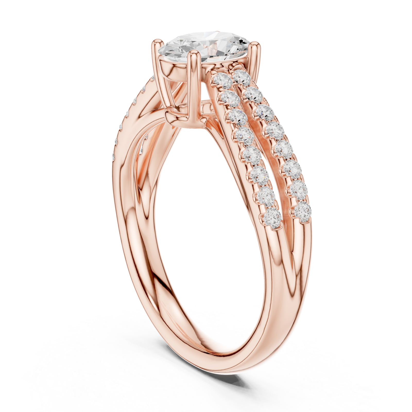  Rose Gold Graceful Crest Solitaire Ring Left View