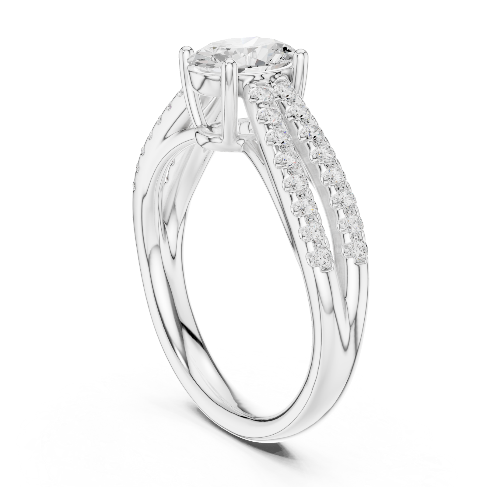  White Gold Graceful Crest Solitaire Ring Left View