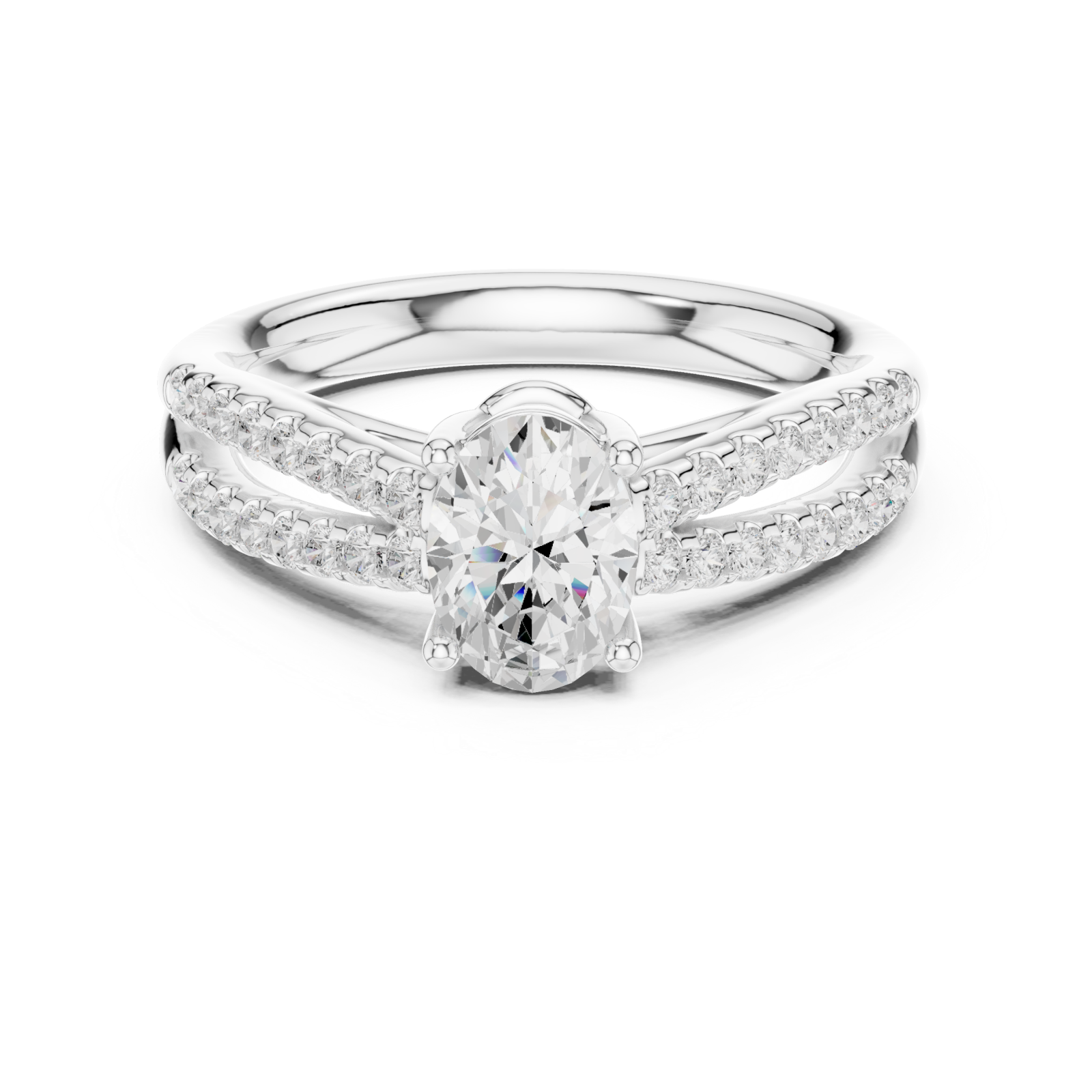  White Gold Graceful Crest Solitaire Ring Front View