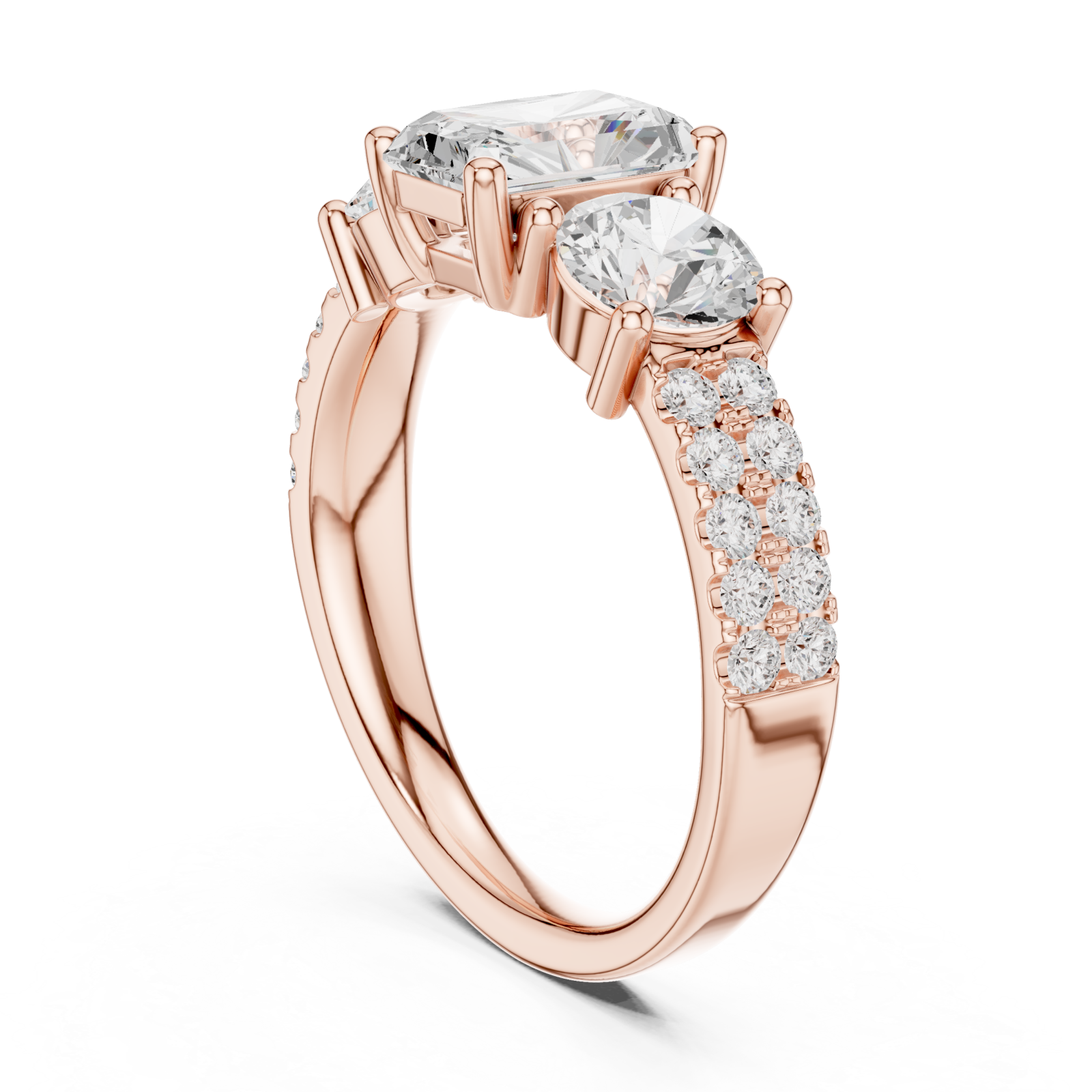  Rose Gold Classic Radiance Trio Ring Left View