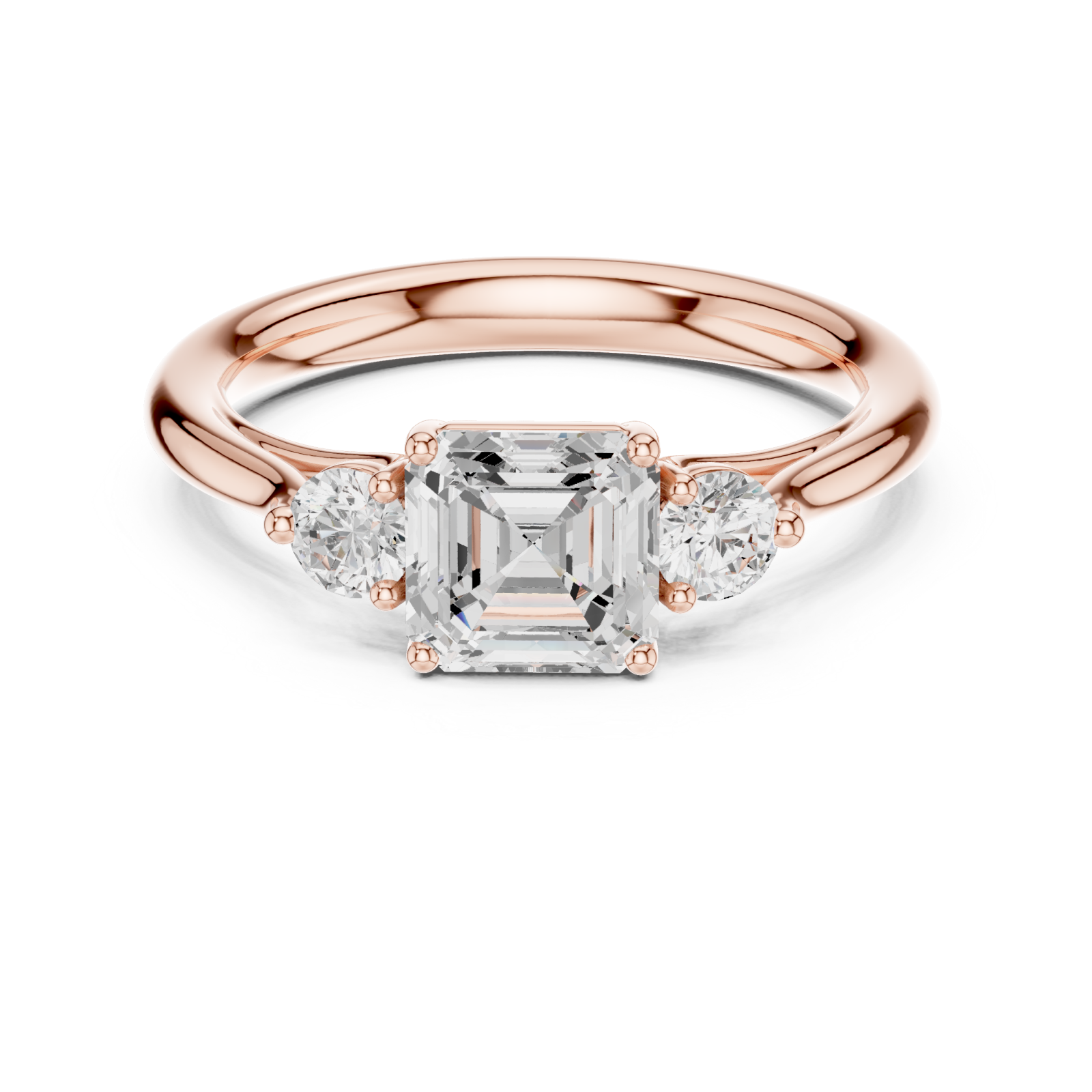  Rose Gold Radiant Trio Classic Ring Front View