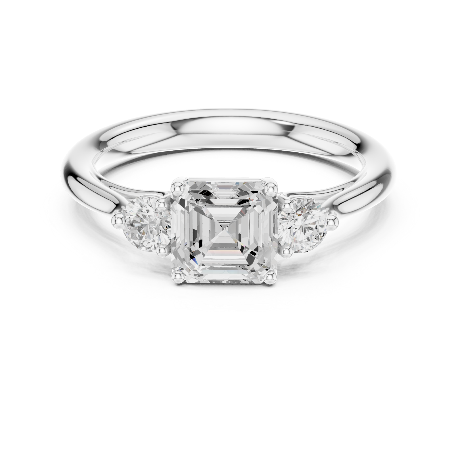  White Gold Radiant Trio Classic Ring Front View