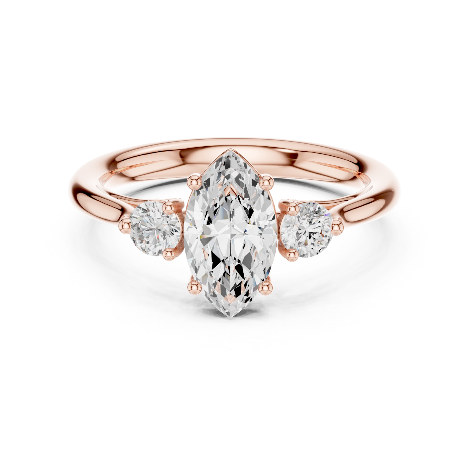  Rose Gold Lustrous Marquise Accents Ring Front View