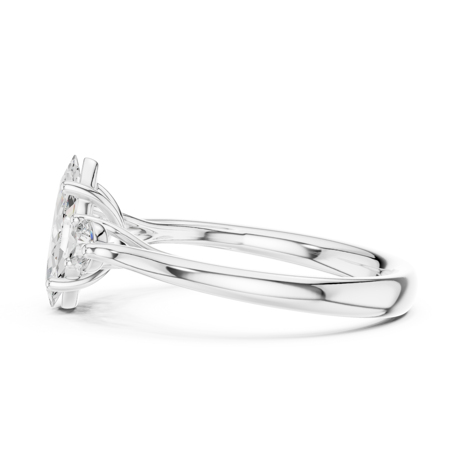  White Gold Lustrous Marquise Accents Ring Side View