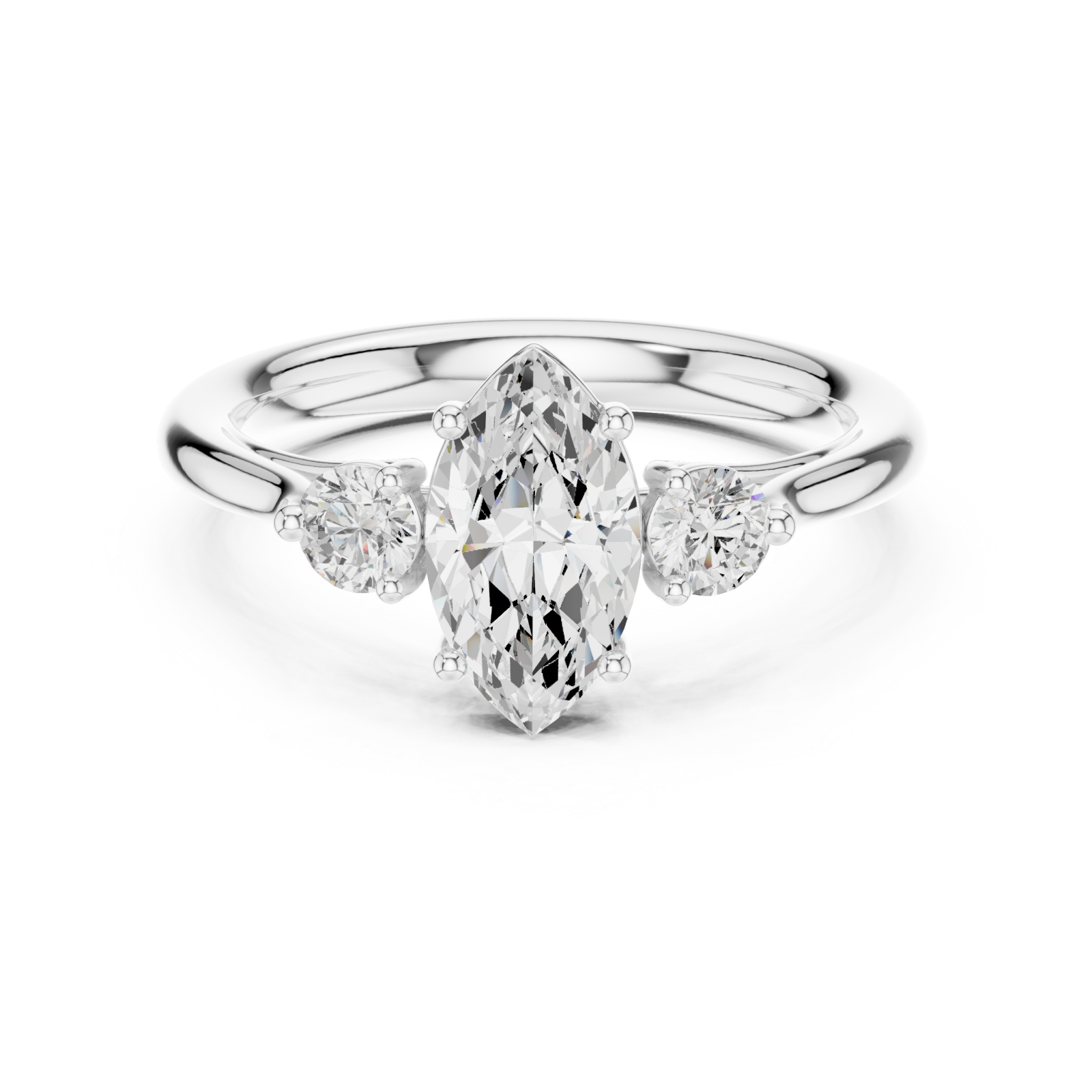 White Gold Lustrous Marquise Accents Ring Front View