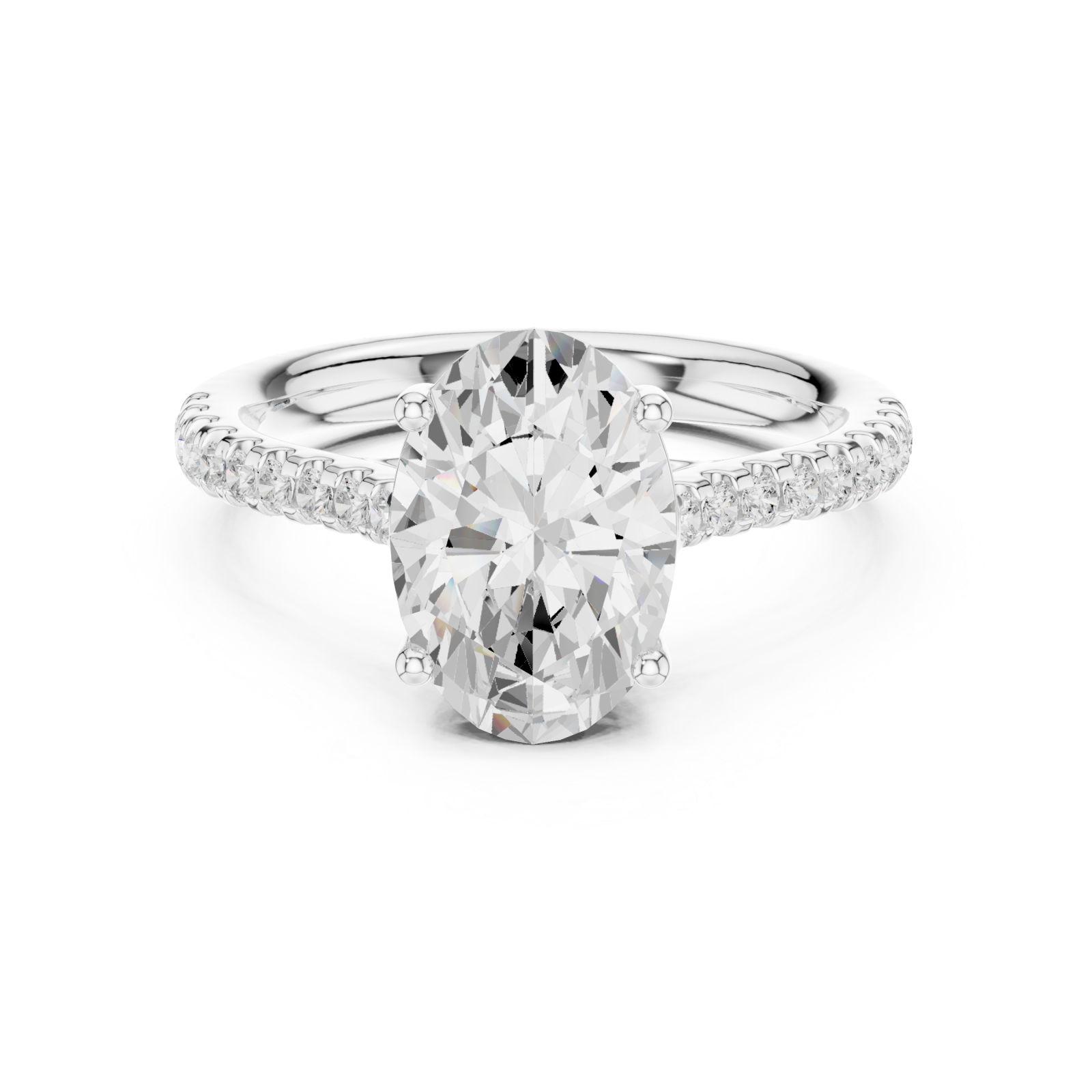  White Gold Regal Oval Centerpiece Classic Ring Front View