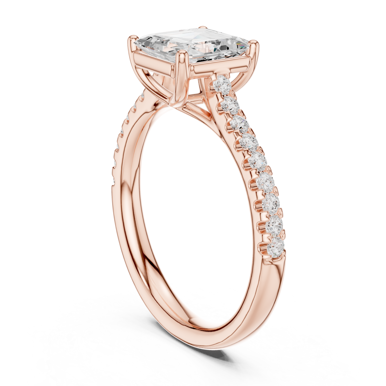  Rose Gold Radiant Cascade Halo Ring Left View