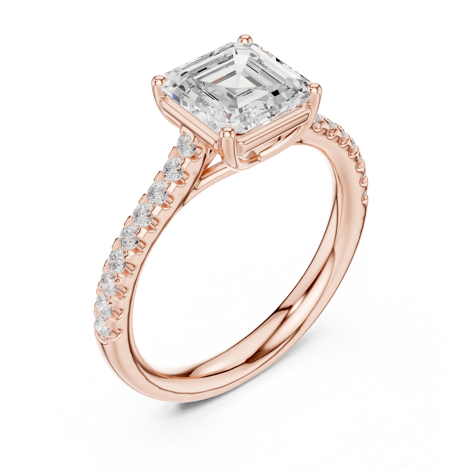  Rose Gold Radiant Cascade Halo Ring Right View