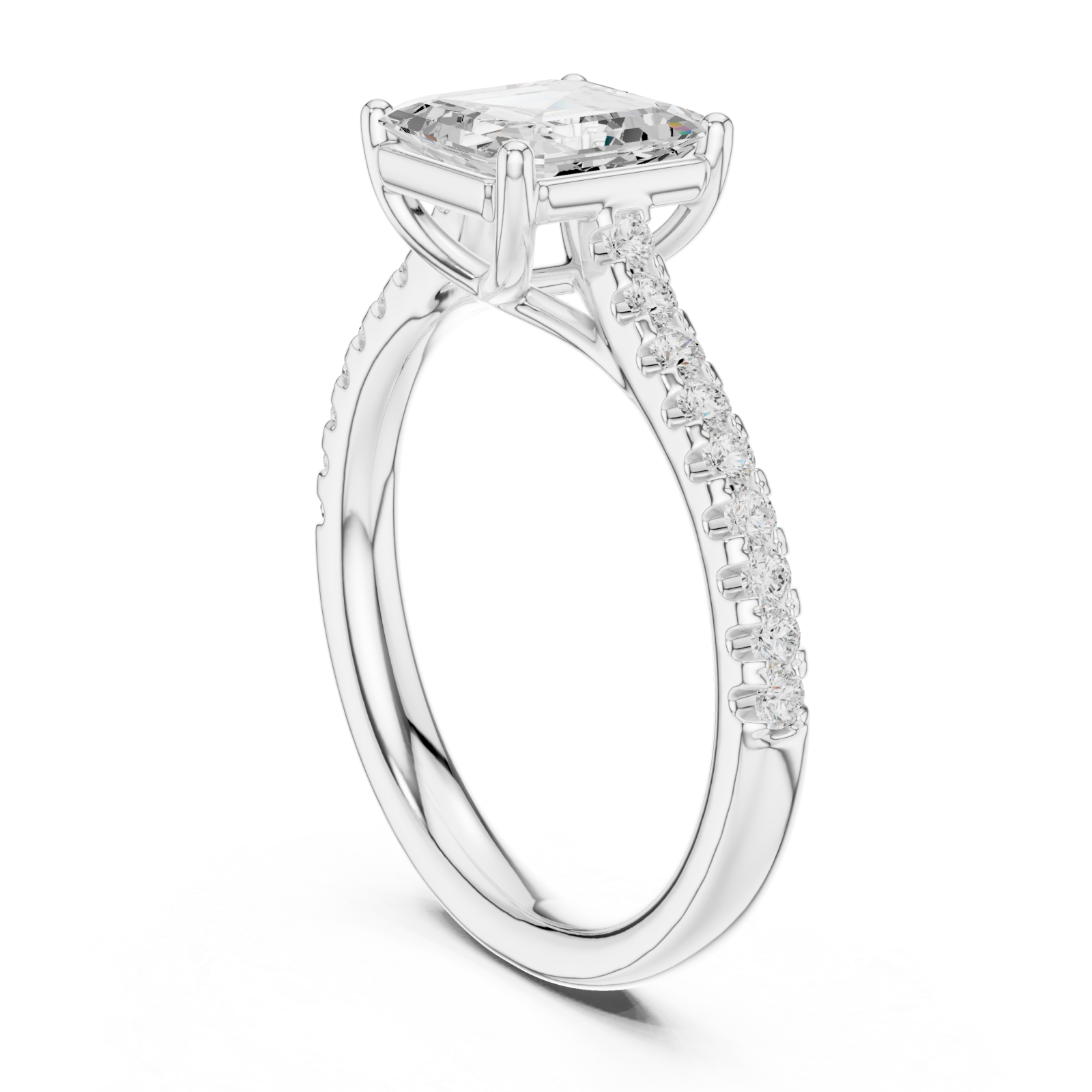  White Gold Radiant Cascade Halo Ring Left View