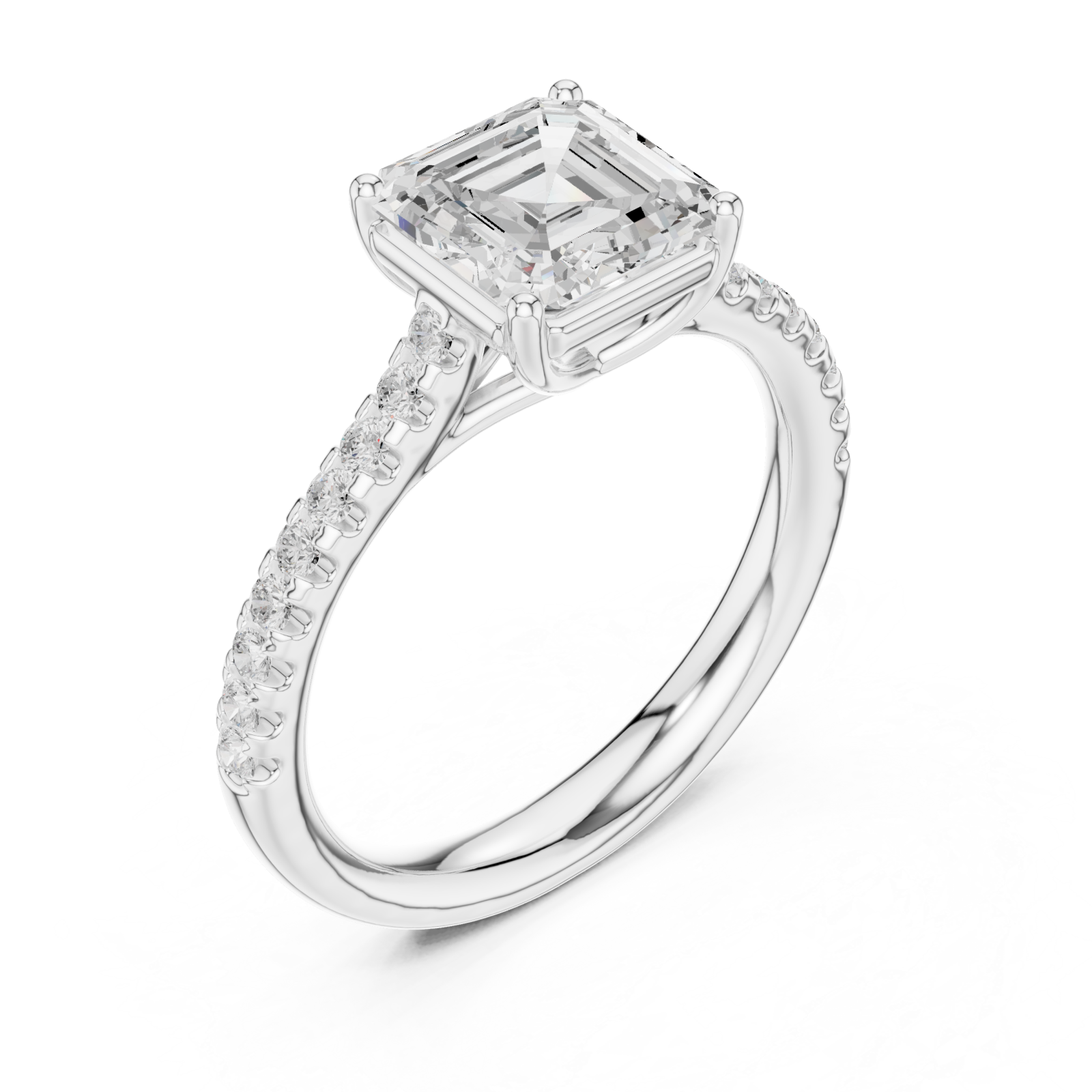  White Gold Radiant Cascade Halo Ring Right View