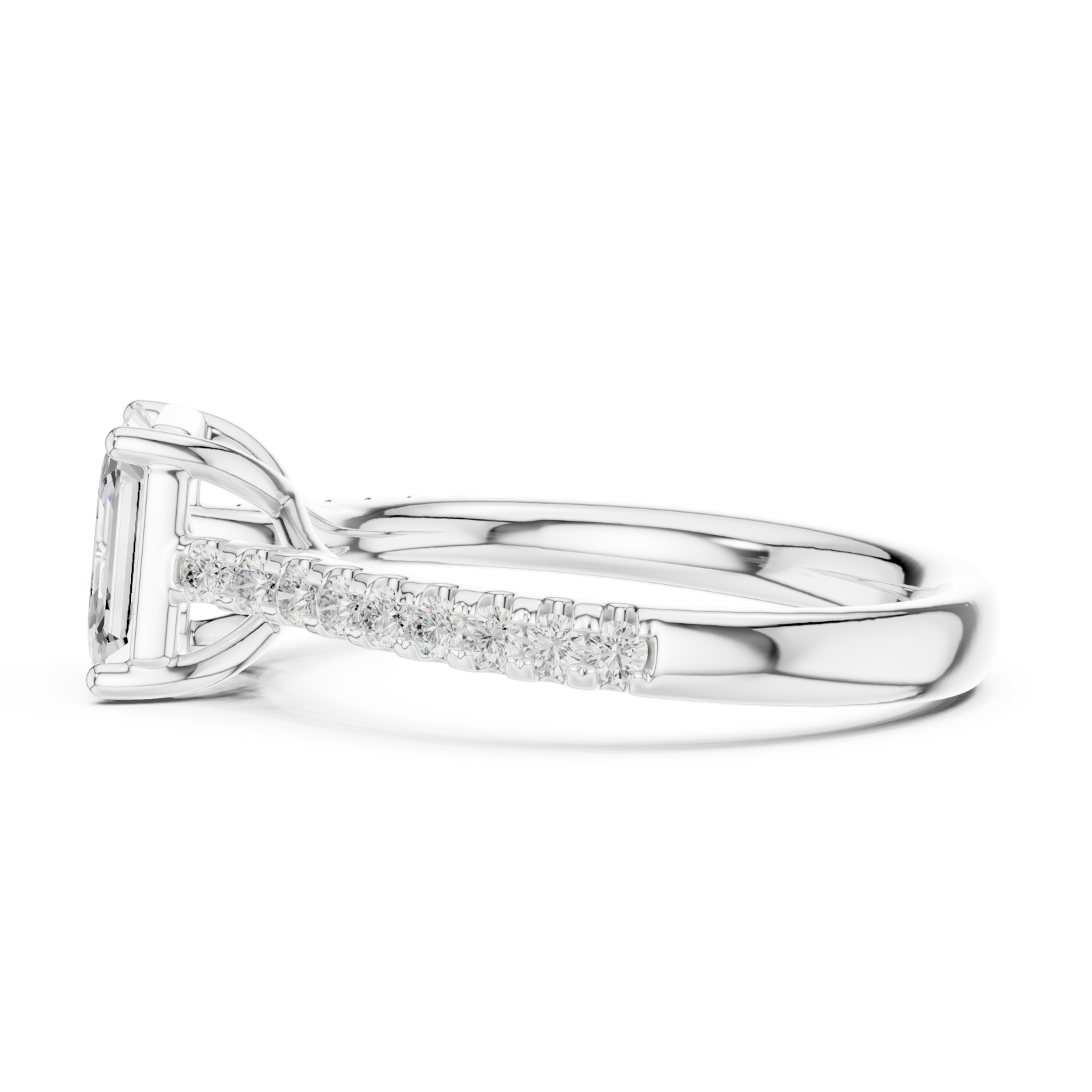  White Gold Radiant Cascade Halo Ring Side View