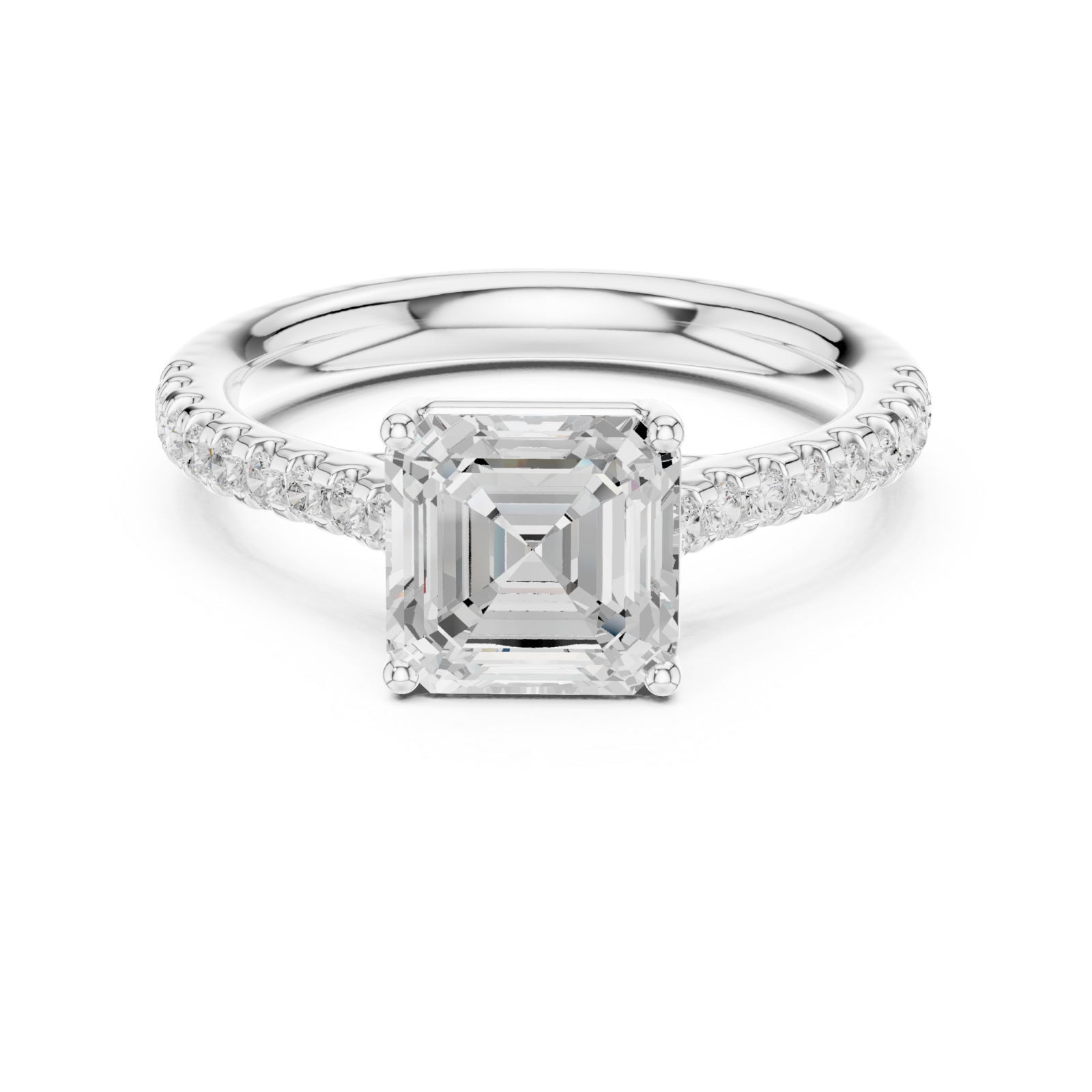  White Gold Radiant Cascade Halo Ring Front View