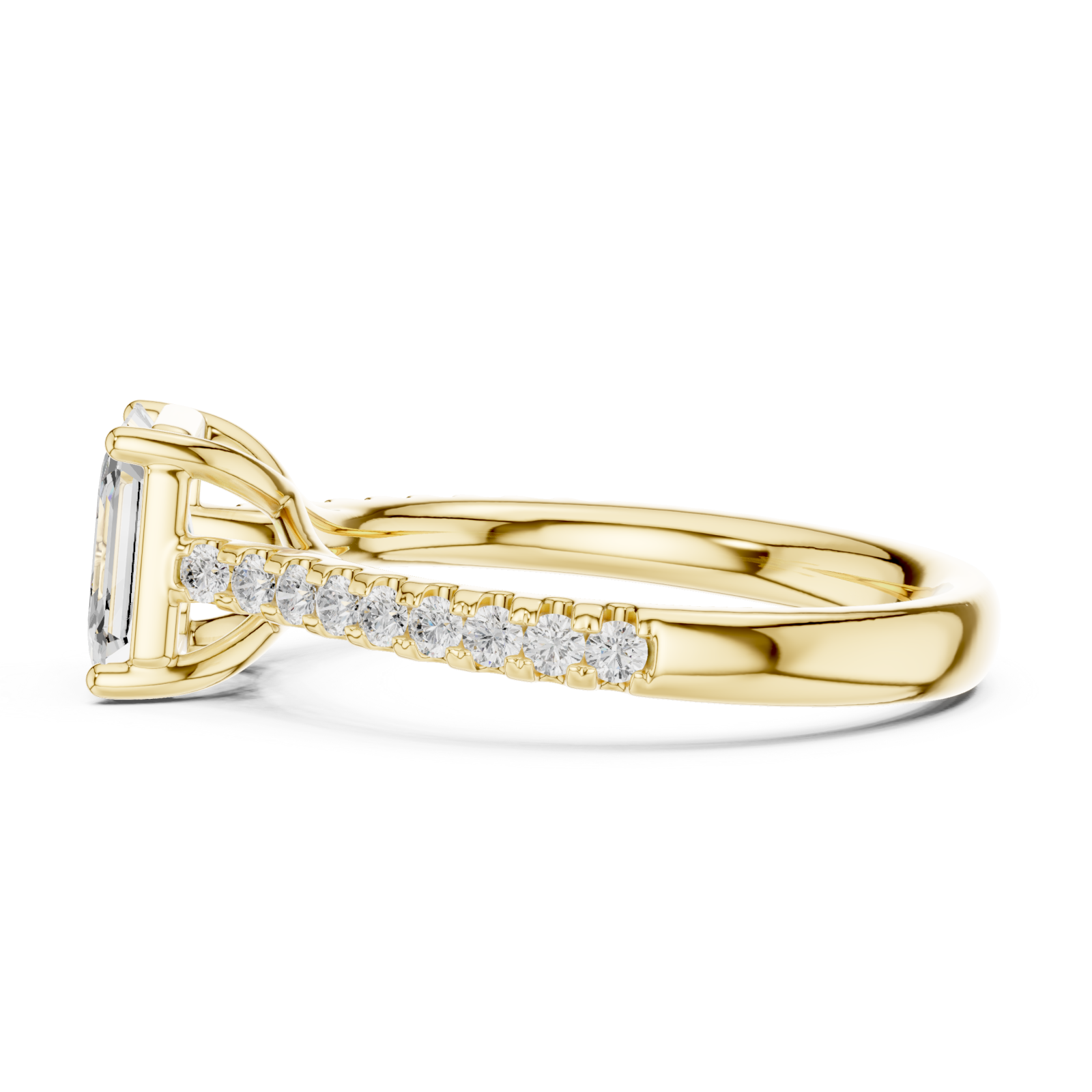  Gold Radiant Cascade Halo Ring Side View