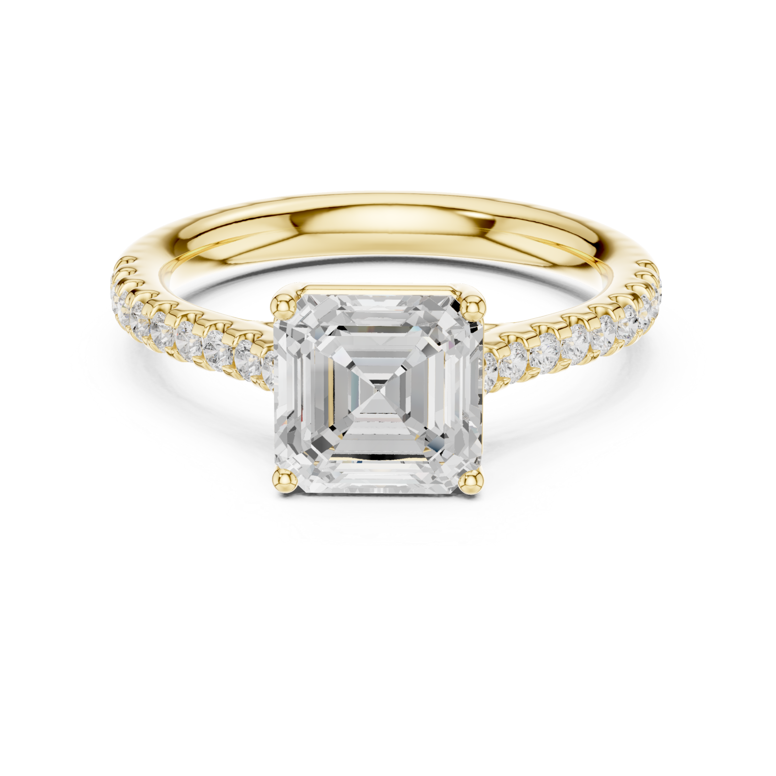  Gold Radiant Cascade Halo Ring Front View