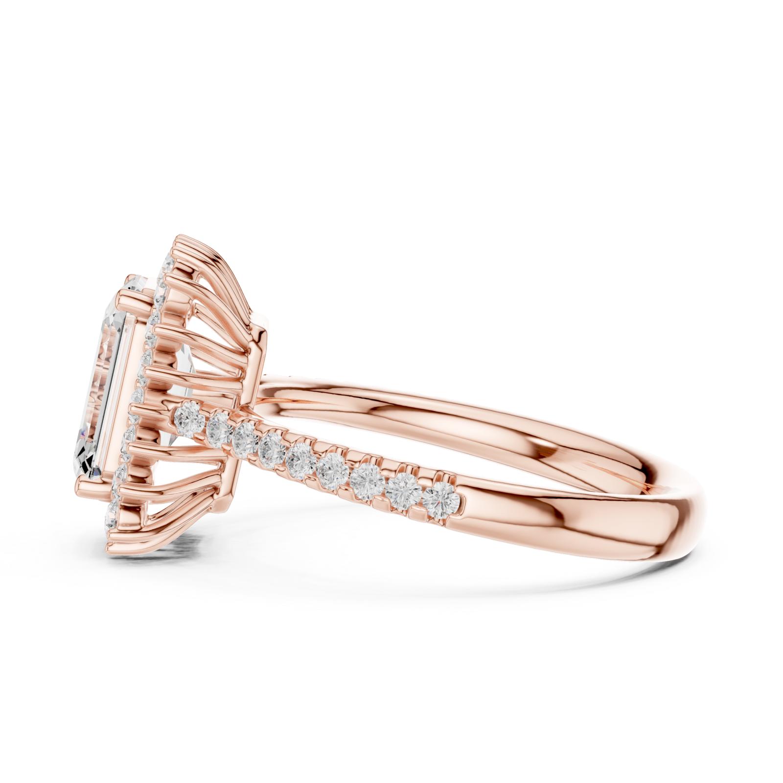  Rose Gold Lustrous Harmony Halo Ring Side View