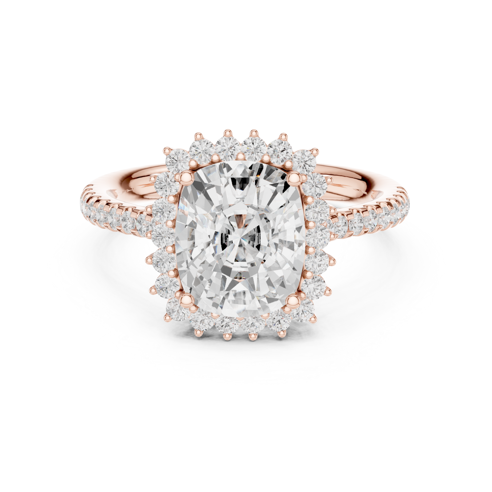  Rose Gold Velvet Halo Classic Ring Front View