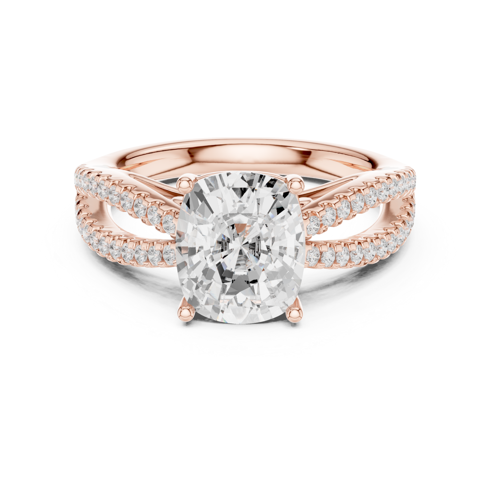  Rose Gold Radiant Whisper Halo Pavé Ring Front View