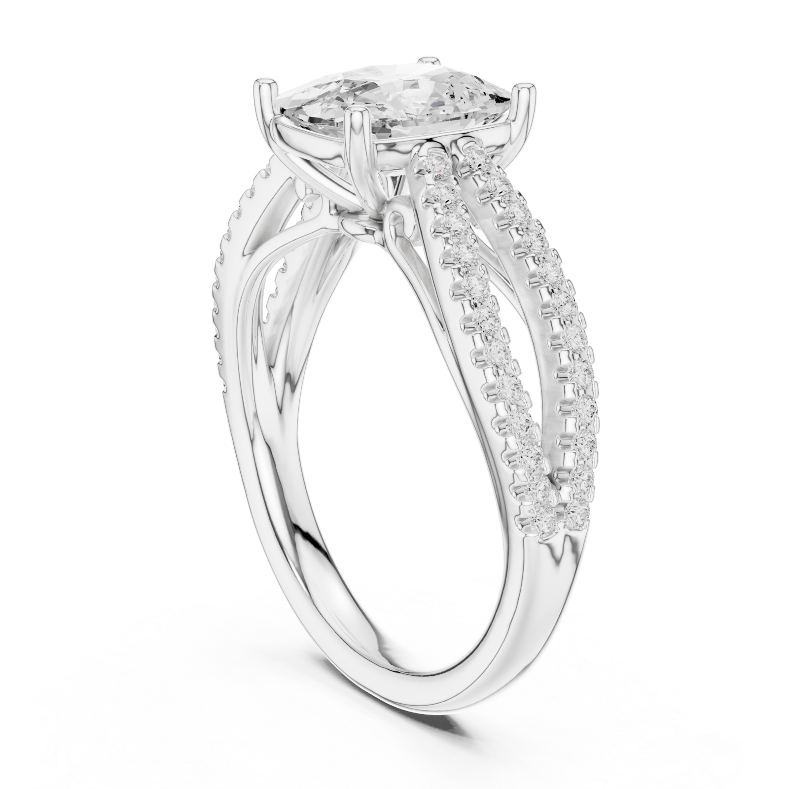  White Gold Radiant Whisper Halo Pavé Ring Left View