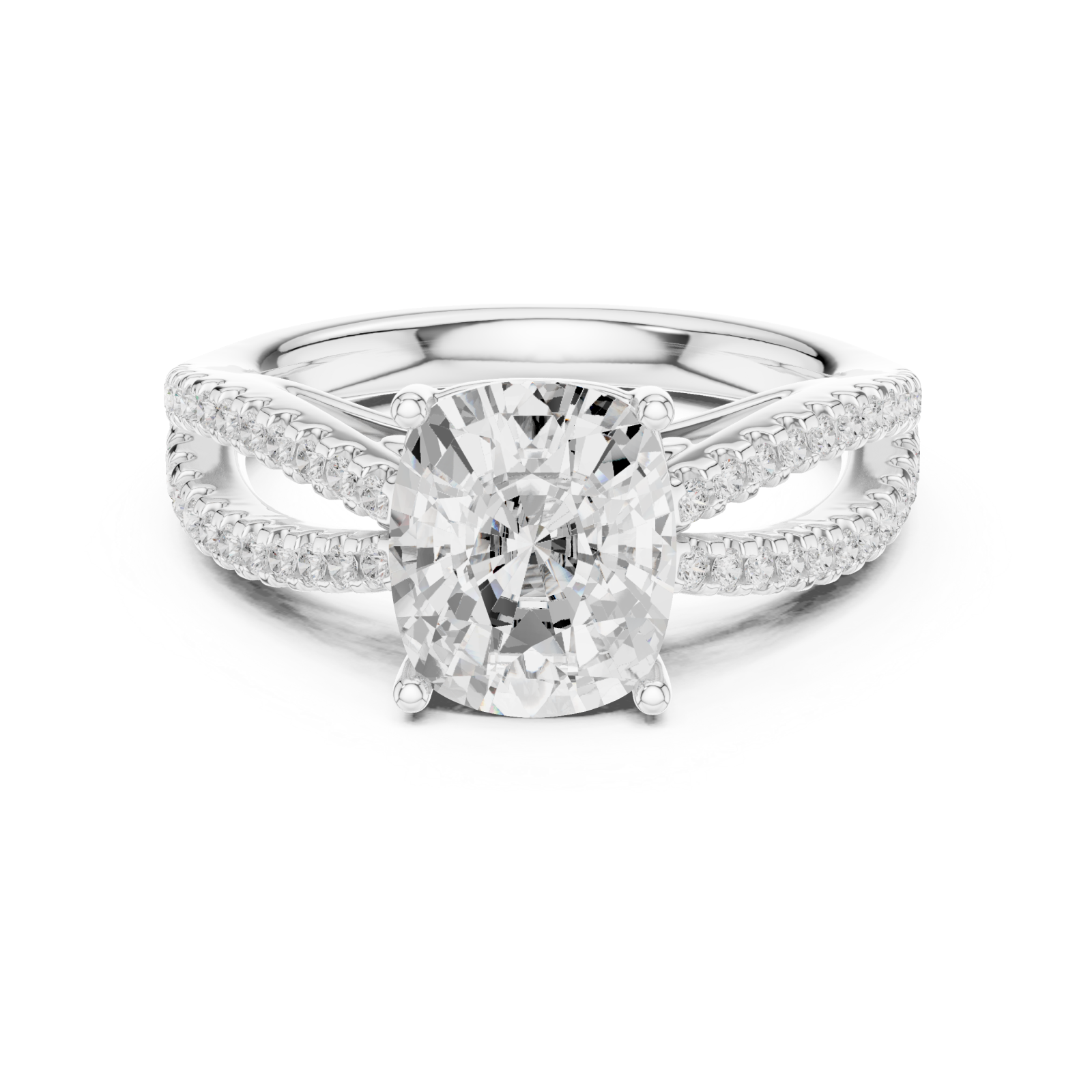  White Gold Radiant Whisper Halo Pavé Ring Front View