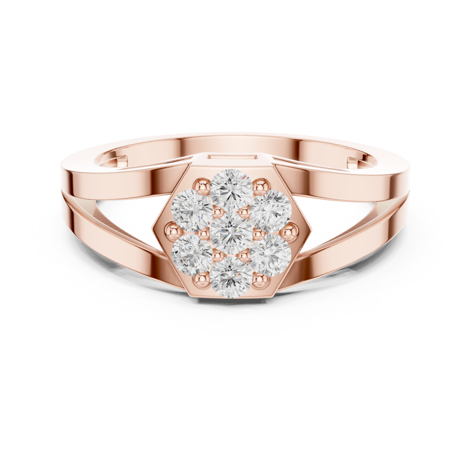 Rose Gold Radiant Petal Shape Splendor Band Ring Front View