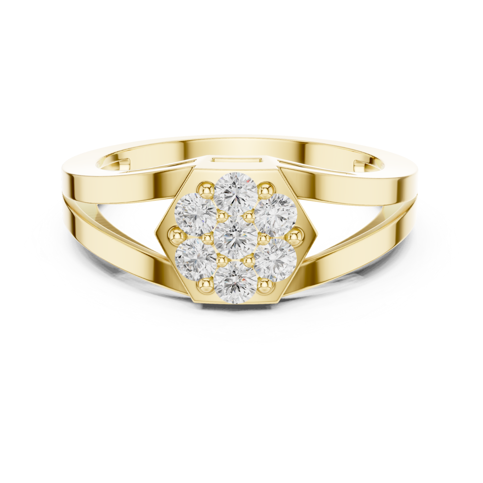  Gold Radiant Petal Shape Splendor Band Ring Front View