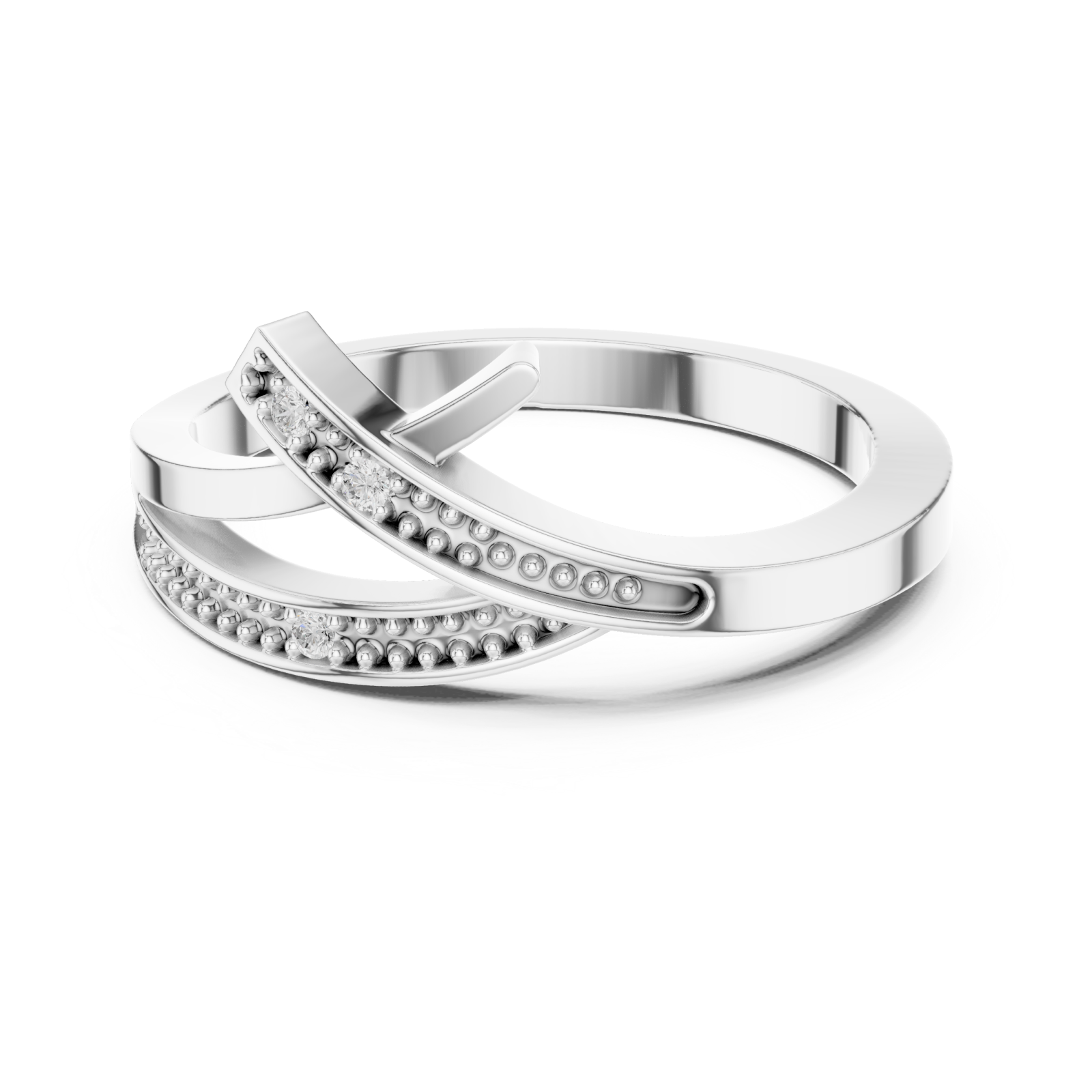  White Gold Lustrous Sculpted Flow Ring Front View
