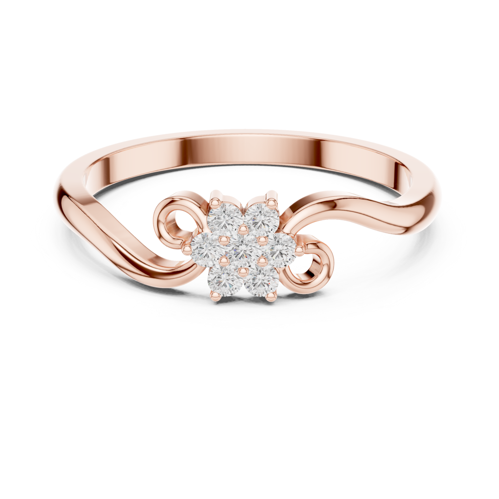  Rose Gold Dewdrop Morning Blossom Band Ring Front View