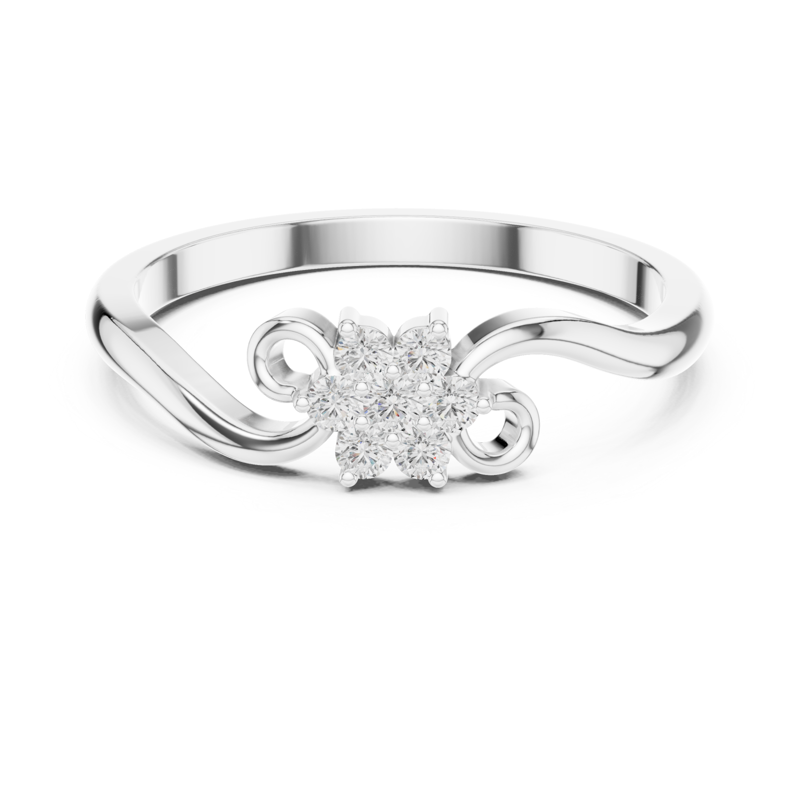  White Gold Dewdrop Morning Blossom Band Ring Front View