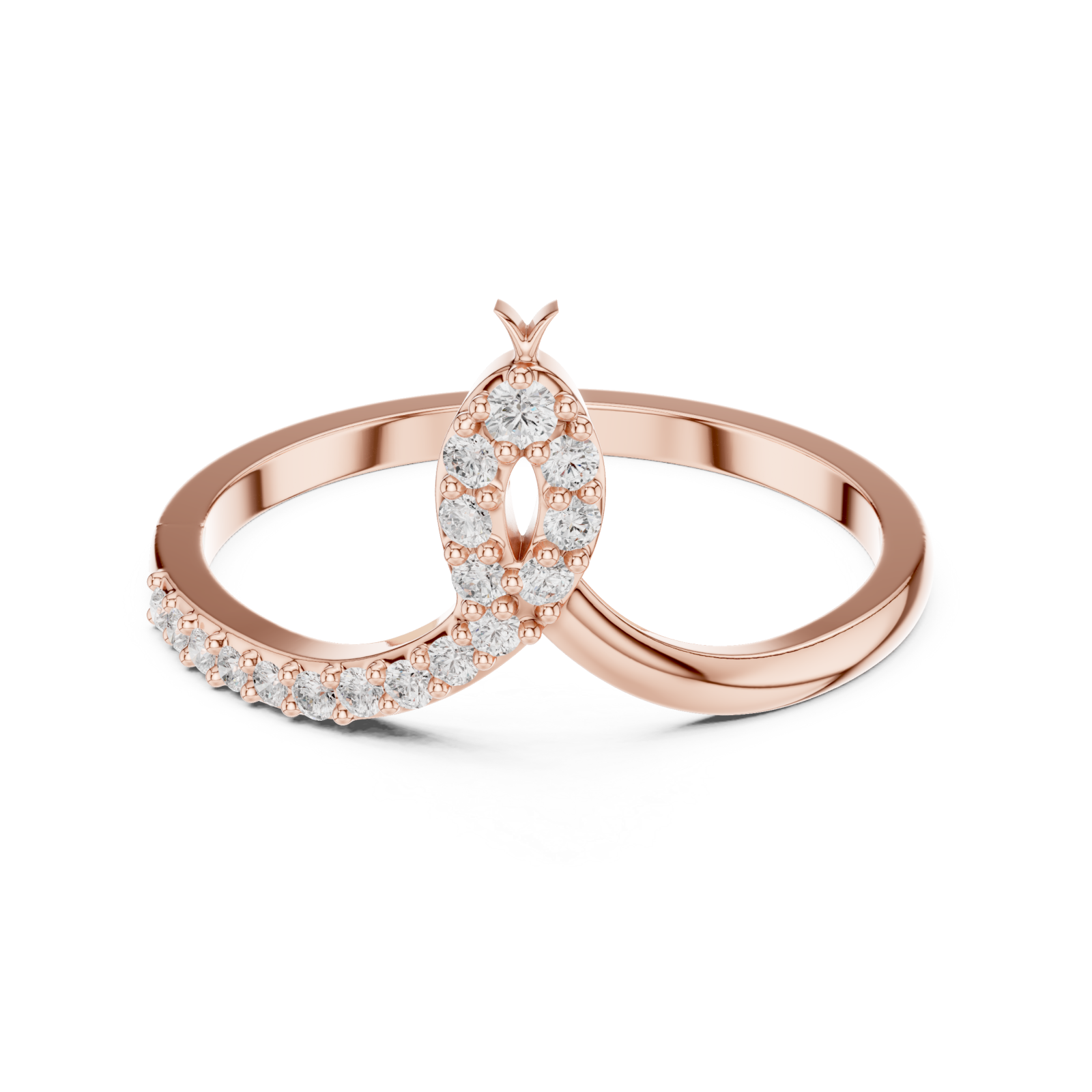  Rose Gold Radiant Lines Flowing Ring Front View