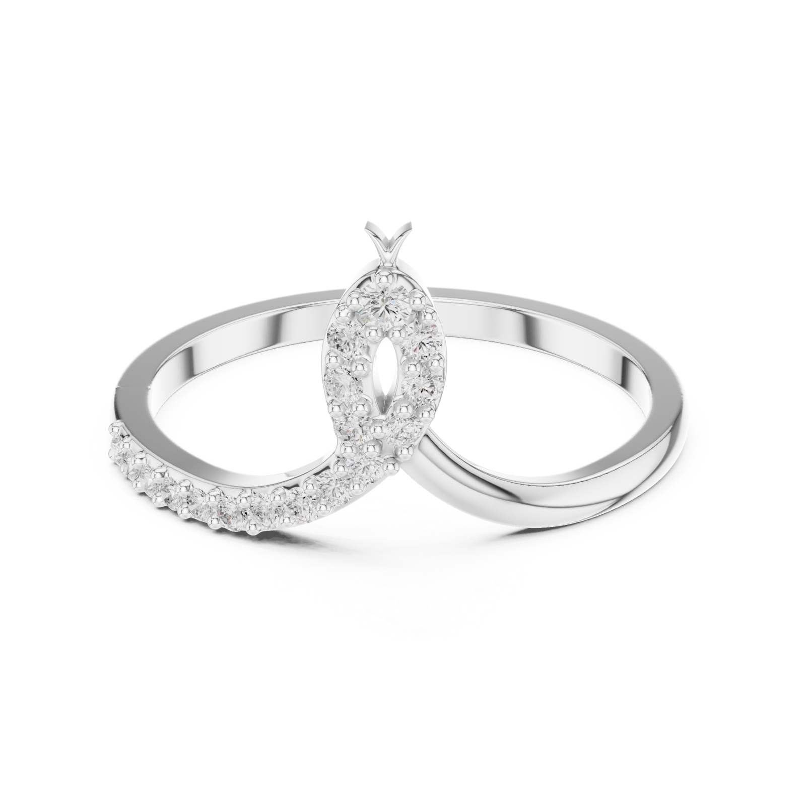  White Gold Radiant Lines Flowing Ring Front View