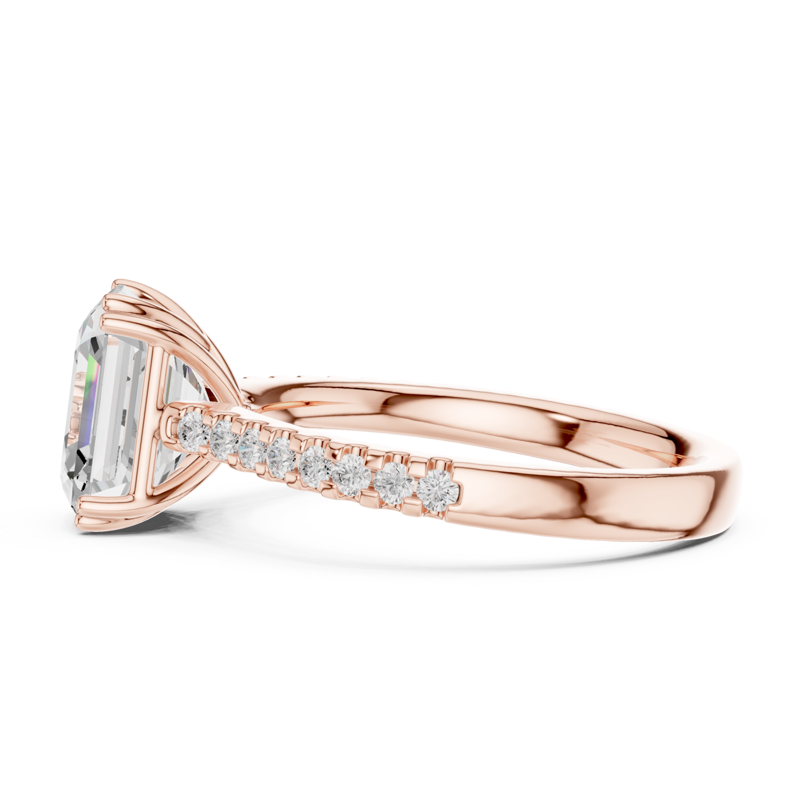  Rose Gold Radiant Cascade Classic Engagement Ring Side View