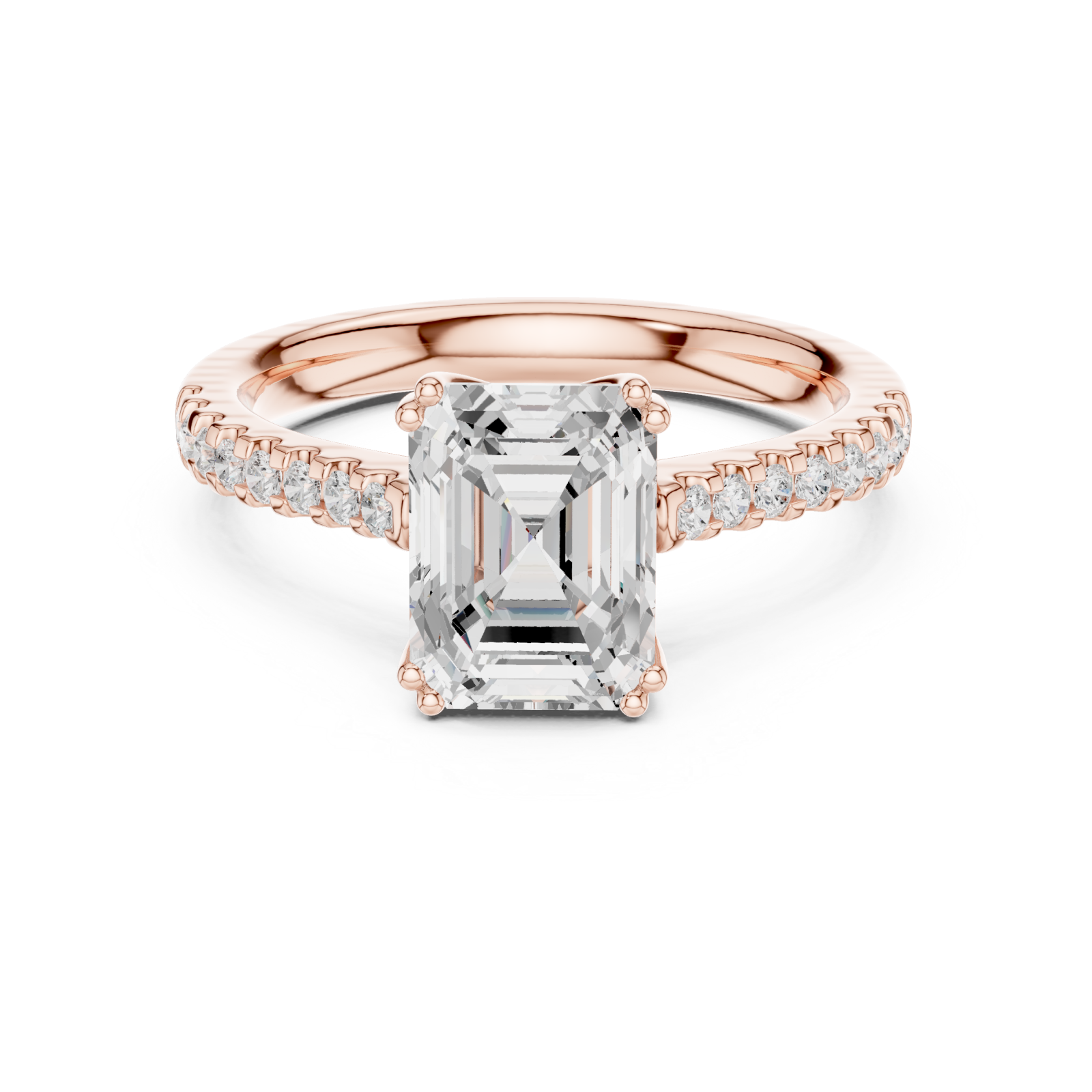  Rose Gold Radiant Cascade Classic Engagement Ring Front View