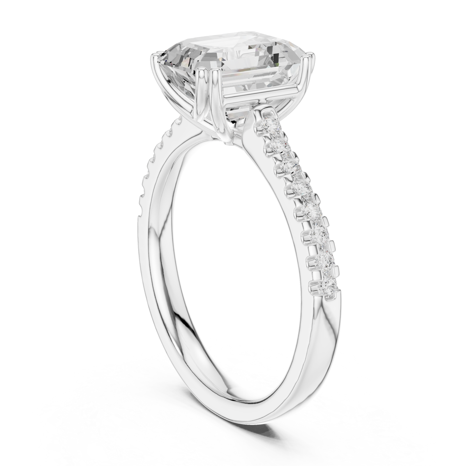  White Gold Radiant Cascade Classic Engagement Ring Left View